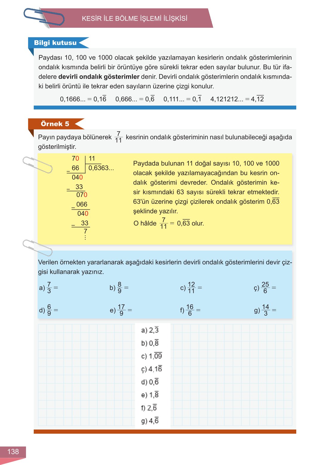 6. Sınıf Meb Yayınları Matematik Ders Kitabı Sayfa 138 Cevapları