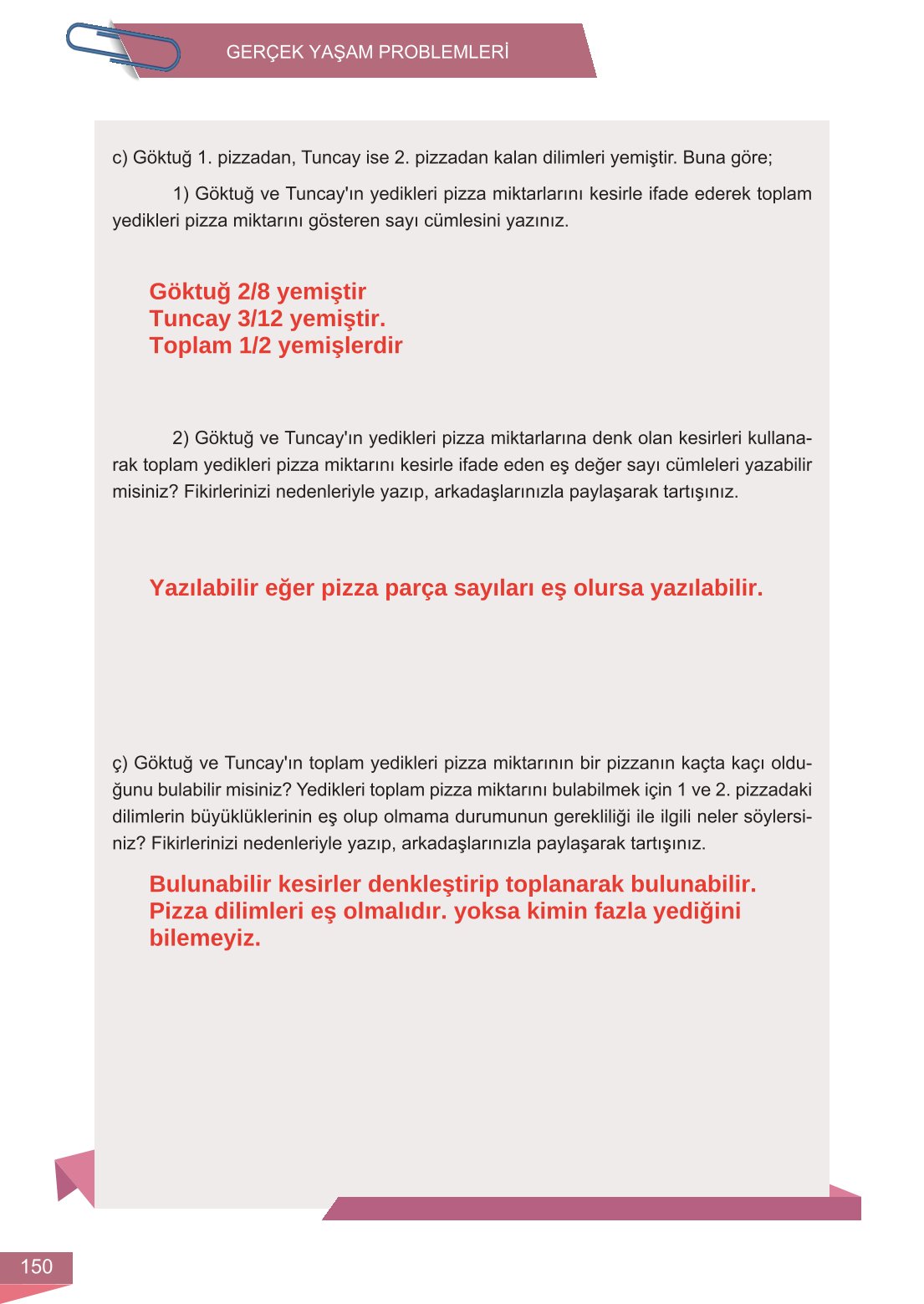 6. Sınıf Meb Yayınları Matematik Ders Kitabı Sayfa 150 Cevapları