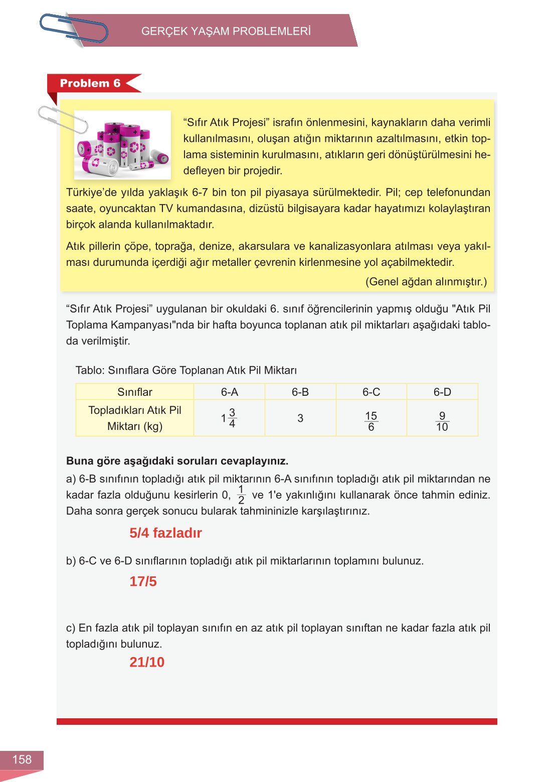 6. Sınıf Meb Yayınları Matematik Ders Kitabı Sayfa 158 Cevapları