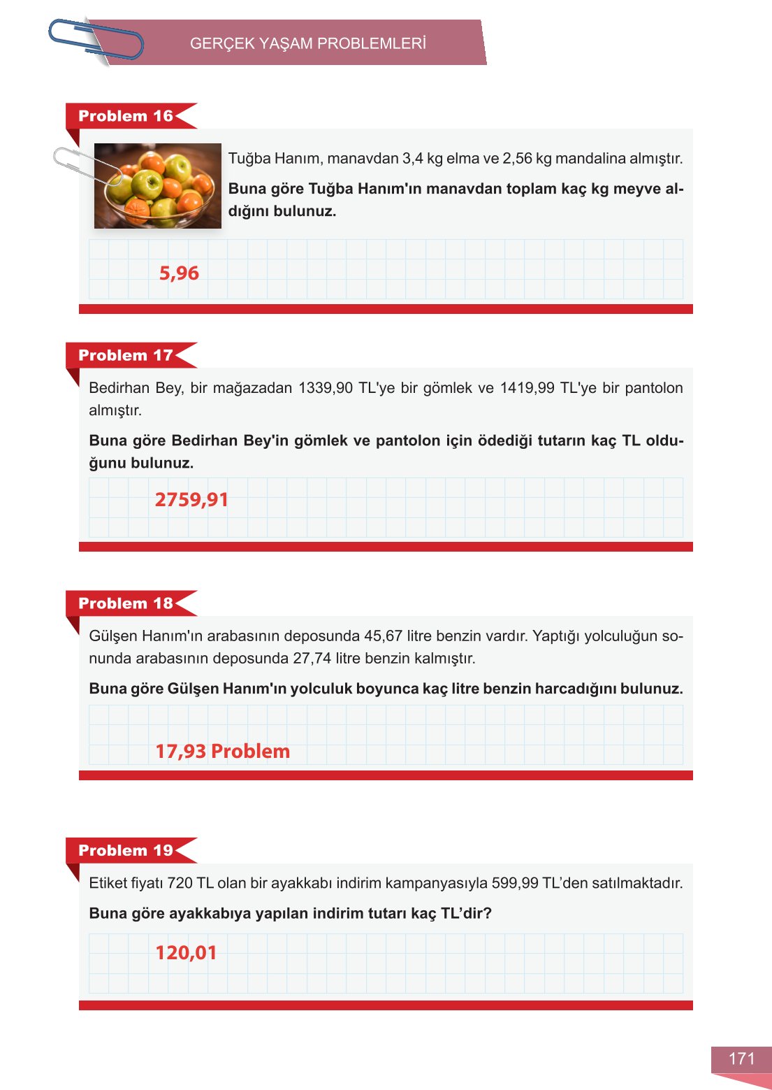 6. Sınıf Meb Yayınları Matematik Ders Kitabı Sayfa 171 Cevapları