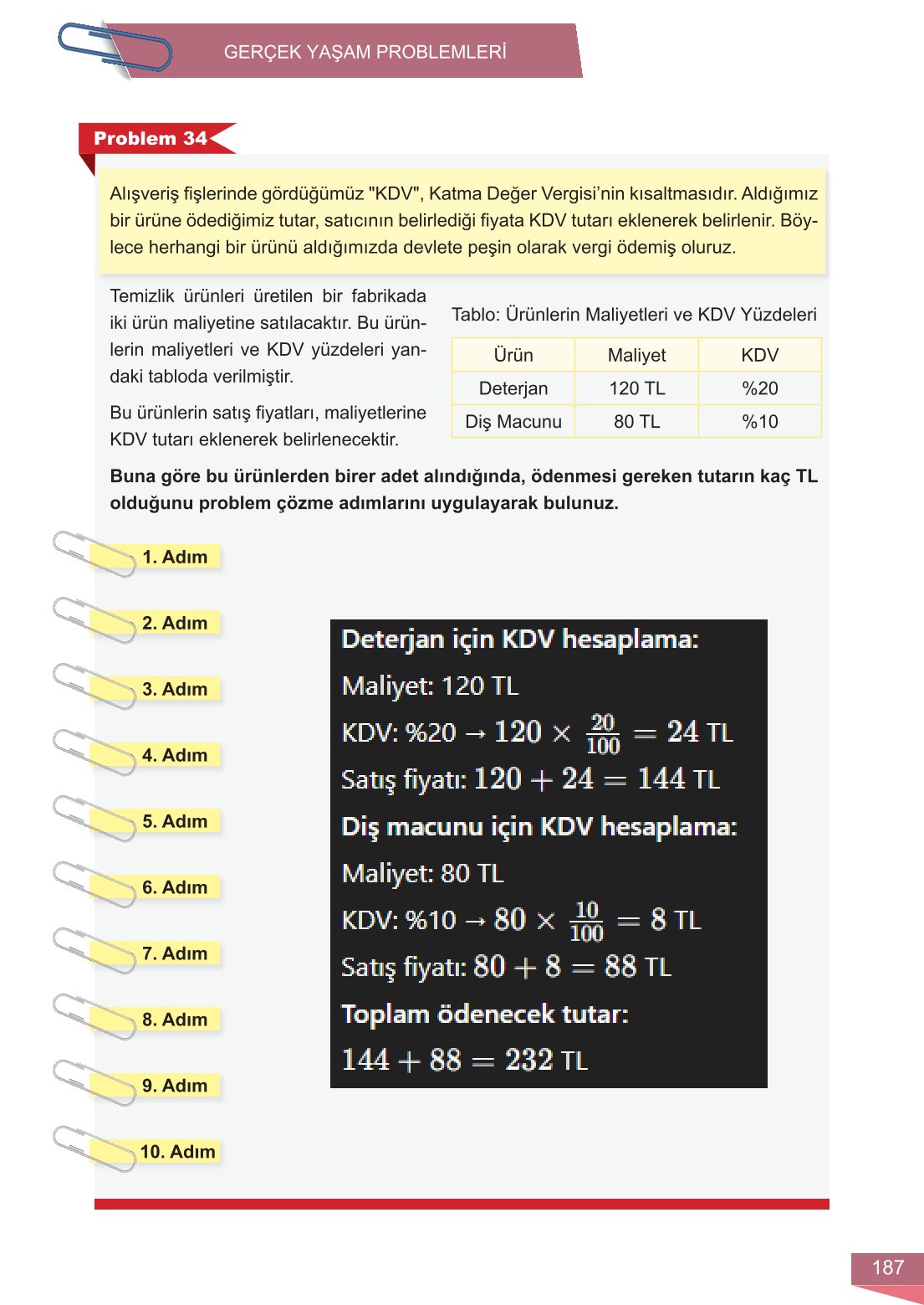6. Sınıf Meb Yayınları Matematik Ders Kitabı Sayfa 187 Cevapları