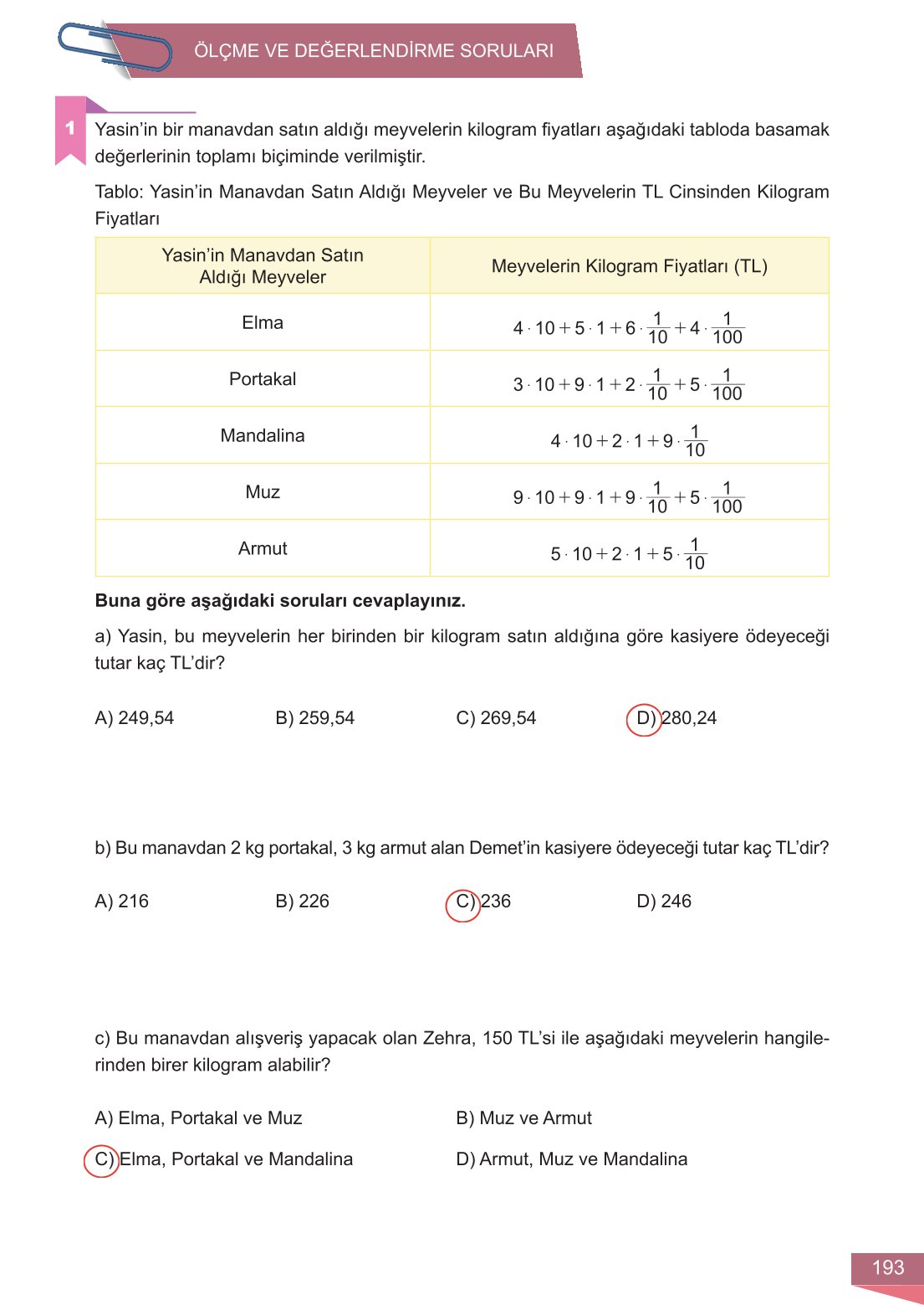6. Sınıf Meb Yayınları Matematik Ders Kitabı Sayfa 193 Cevapları