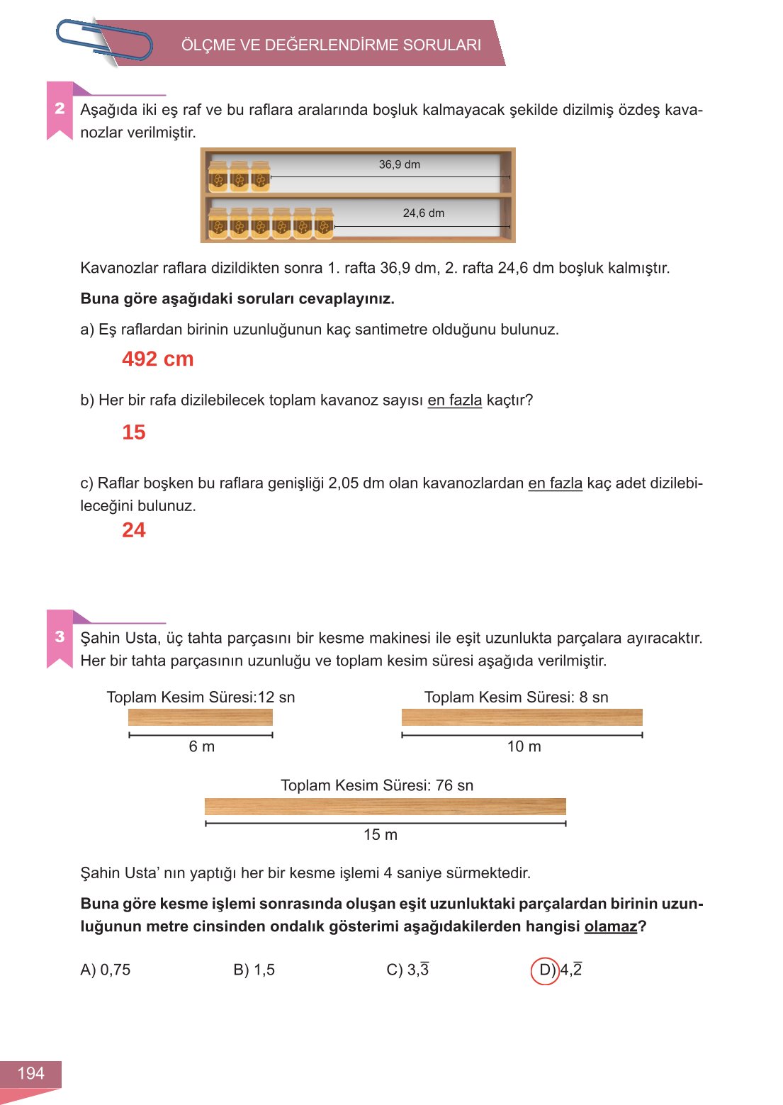 6. Sınıf Meb Yayınları Matematik Ders Kitabı Sayfa 194 Cevapları