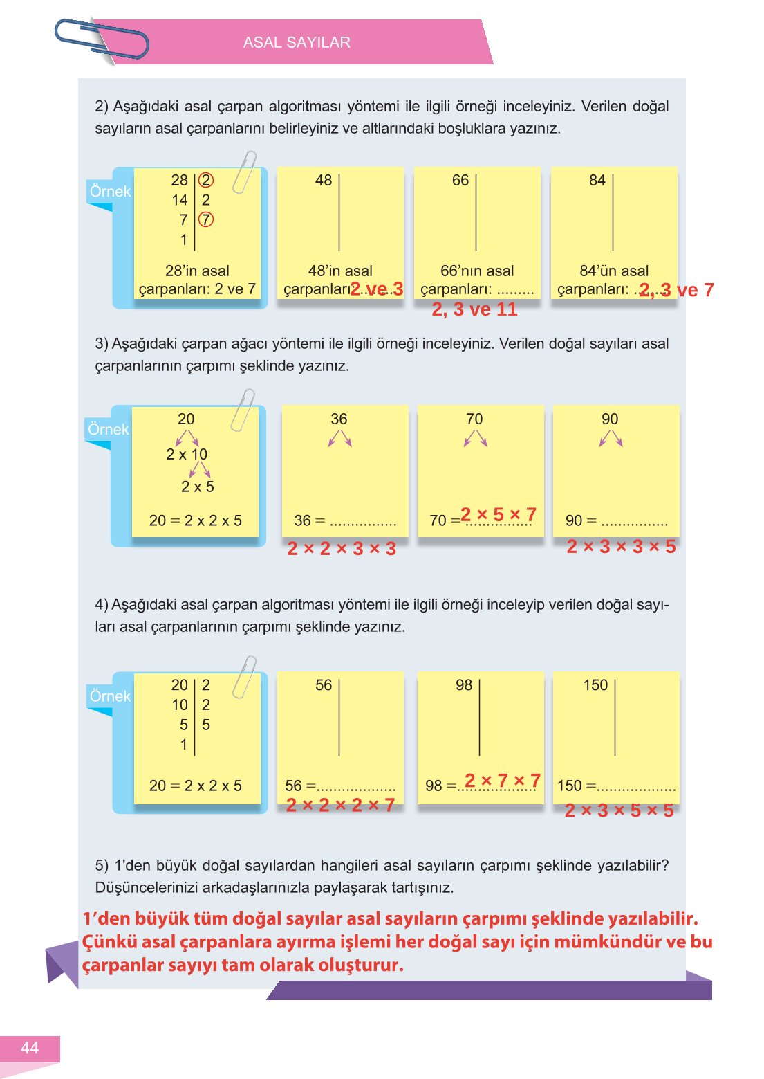 6. Sınıf Meb Yayınları Matematik Ders Kitabı Sayfa 44 Cevapları
