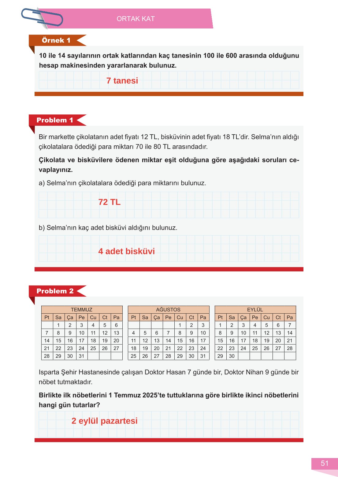 6. Sınıf Meb Yayınları Matematik Ders Kitabı Sayfa 51 Cevapları