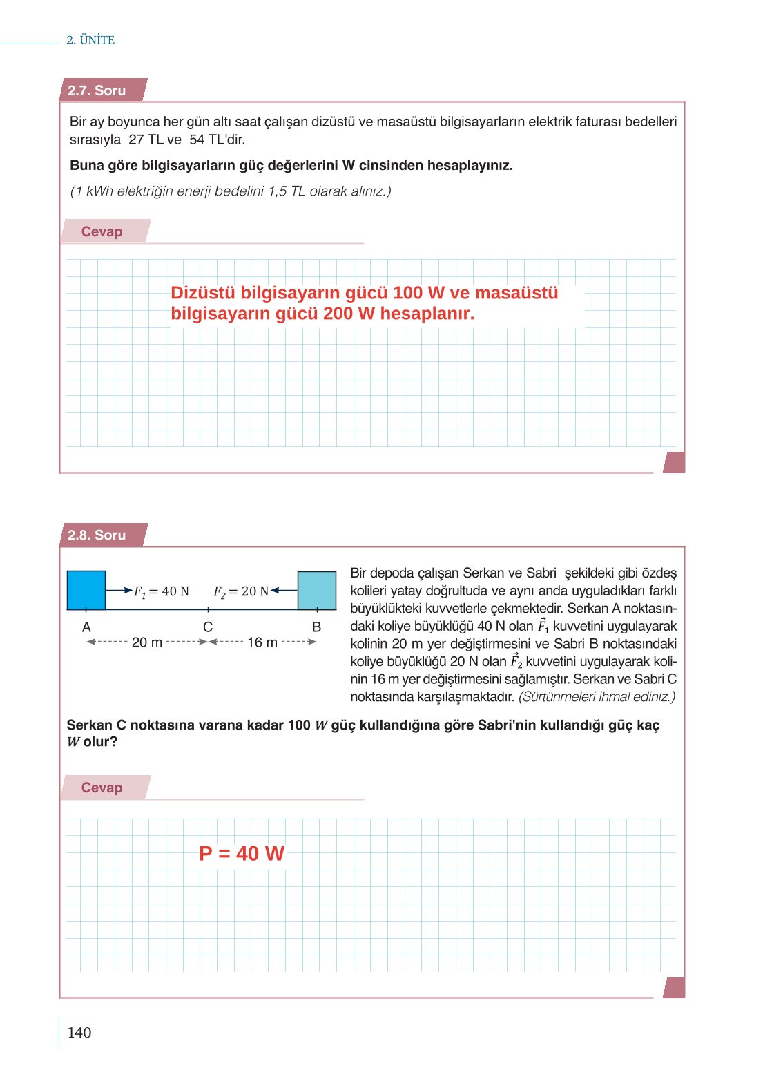 10. Sınıf Meb Yayınları Fizik Ders Kitabı Sayfa 140 Cevapları