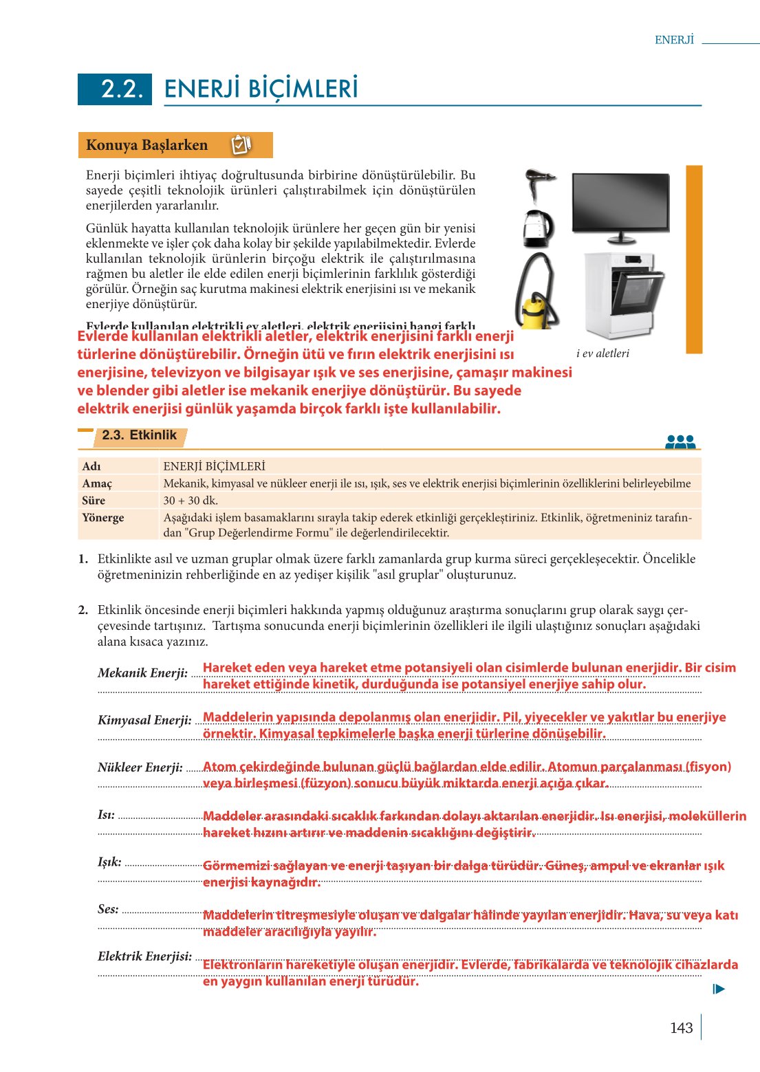 10. Sınıf Meb Yayınları Fizik Ders Kitabı Sayfa 143 Cevapları