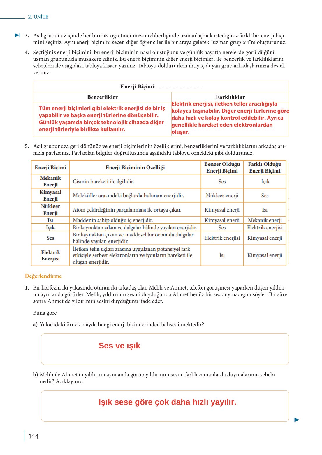 10. Sınıf Meb Yayınları Fizik Ders Kitabı Sayfa 144 Cevapları