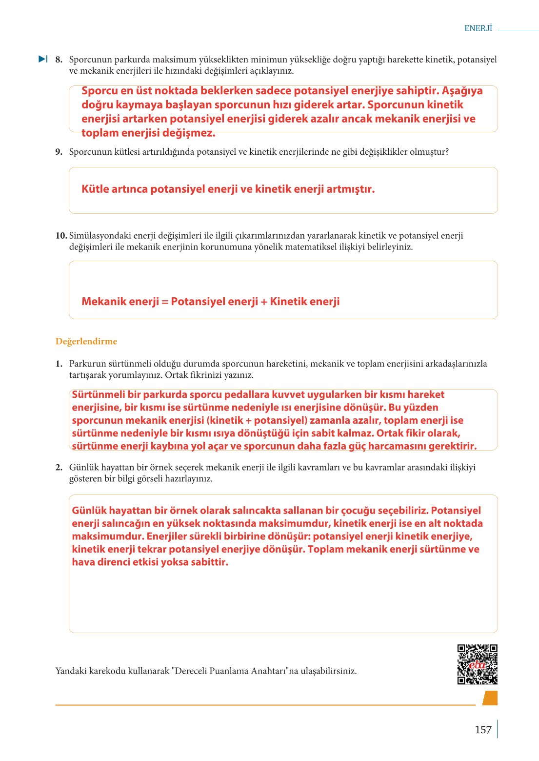 10. Sınıf Meb Yayınları Fizik Ders Kitabı Sayfa 157 Cevapları