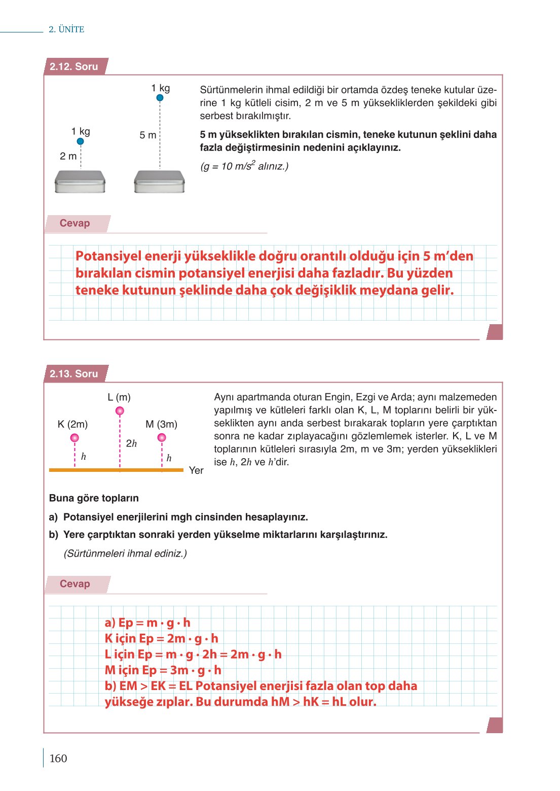 10. Sınıf Meb Yayınları Fizik Ders Kitabı Sayfa 160 Cevapları