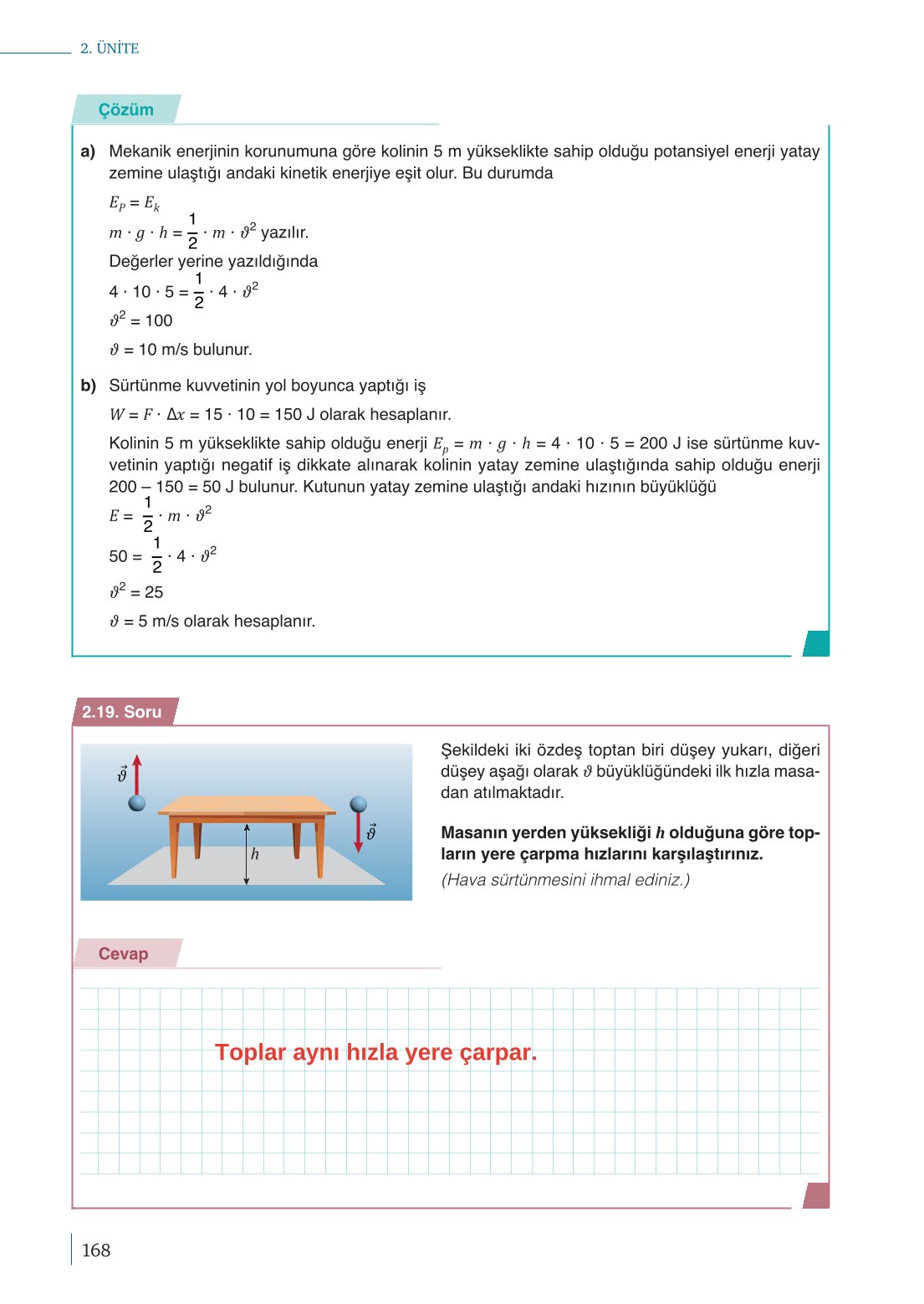 10. Sınıf Meb Yayınları Fizik Ders Kitabı Sayfa 168 Cevapları