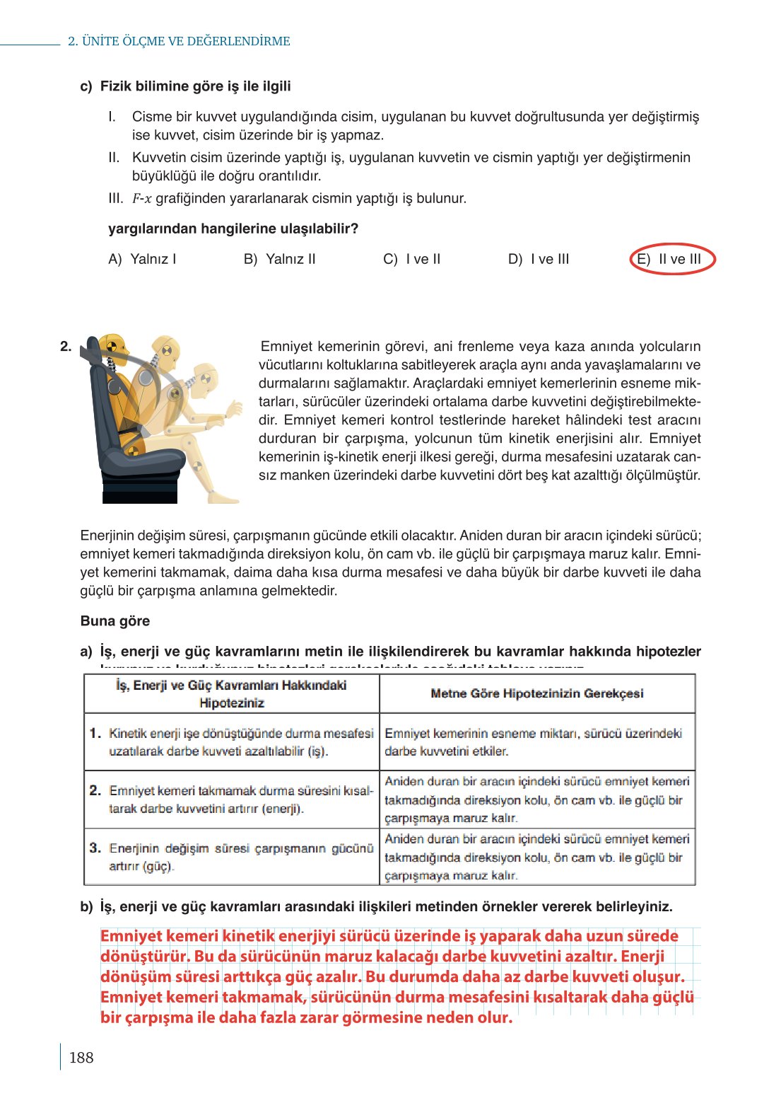 10. Sınıf Meb Yayınları Fizik Ders Kitabı Sayfa 188 Cevapları