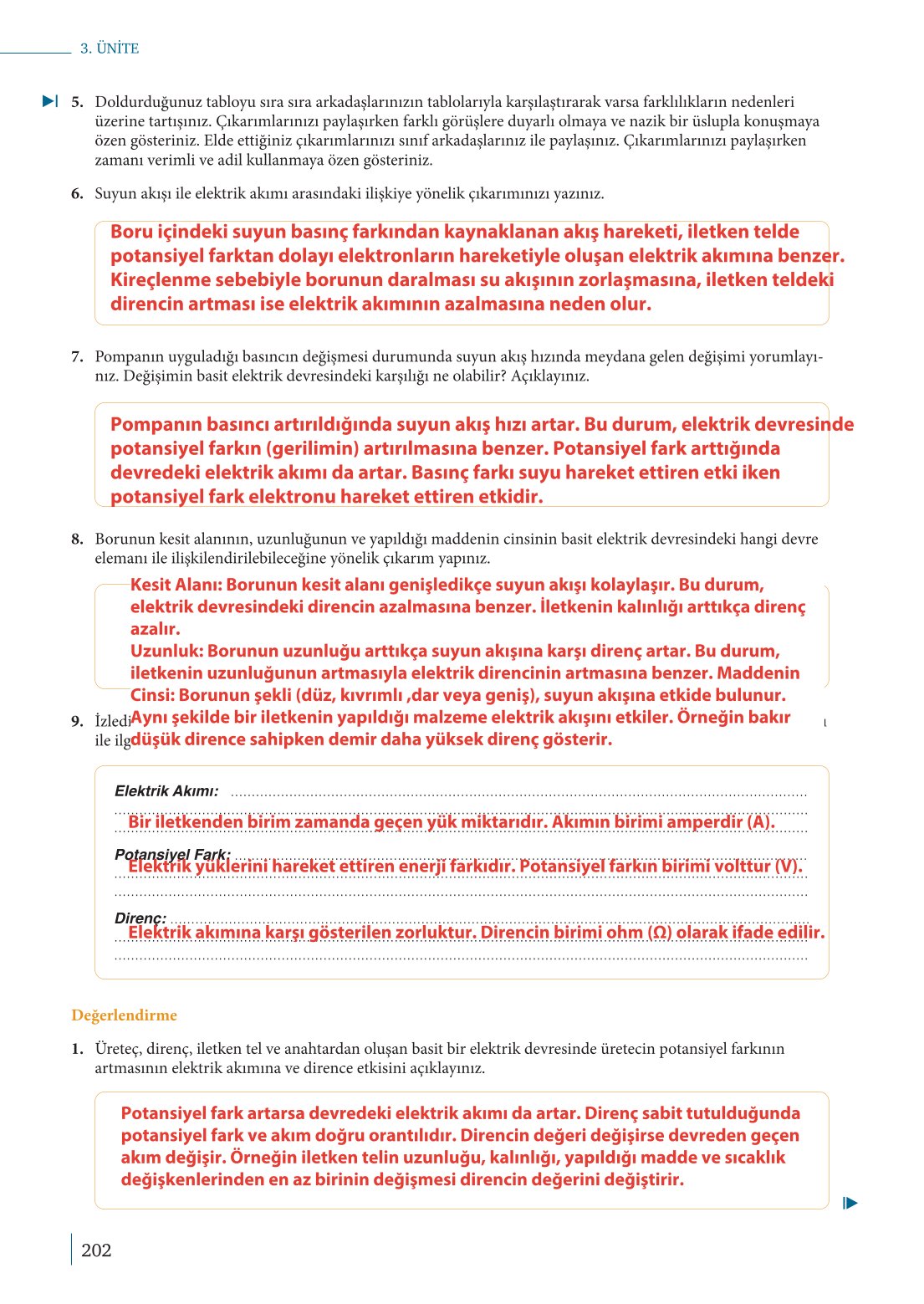 10. Sınıf Meb Yayınları Fizik Ders Kitabı Sayfa 202 Cevapları