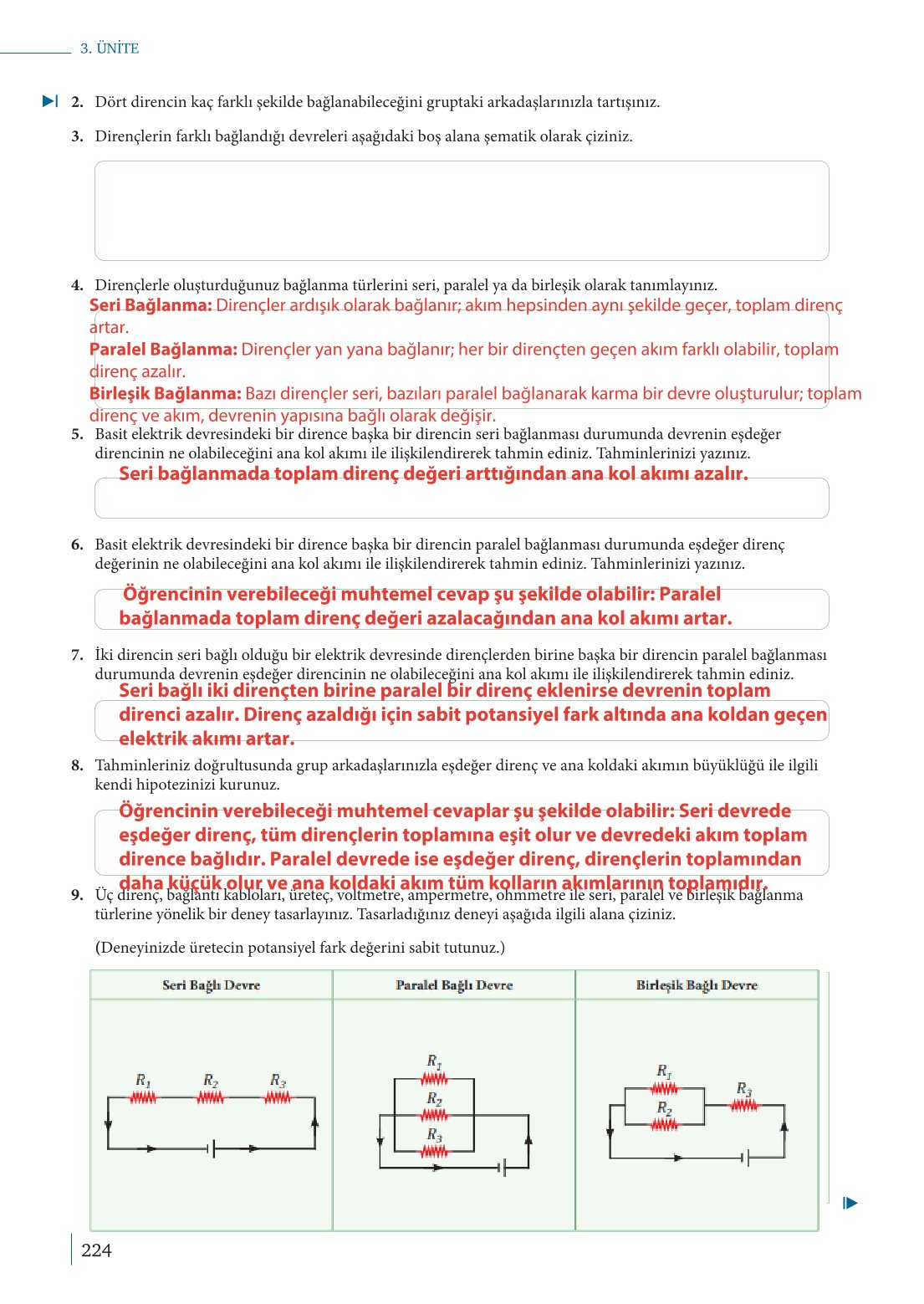 10. Sınıf Meb Yayınları Fizik Ders Kitabı Sayfa 224 Cevapları