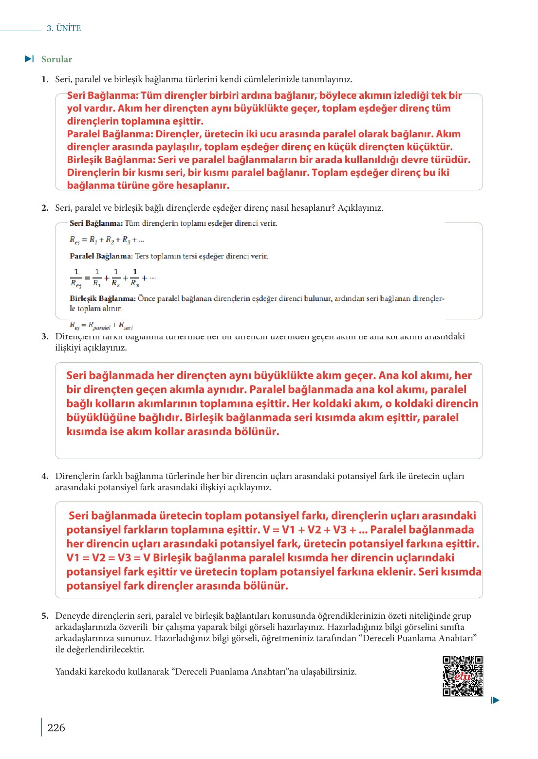 10. Sınıf Meb Yayınları Fizik Ders Kitabı Sayfa 226 Cevapları