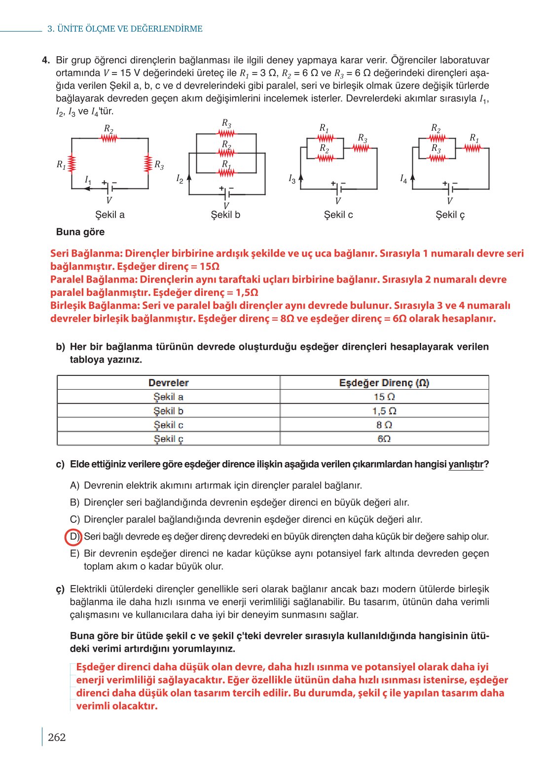10. Sınıf Meb Yayınları Fizik Ders Kitabı Sayfa 262 Cevapları