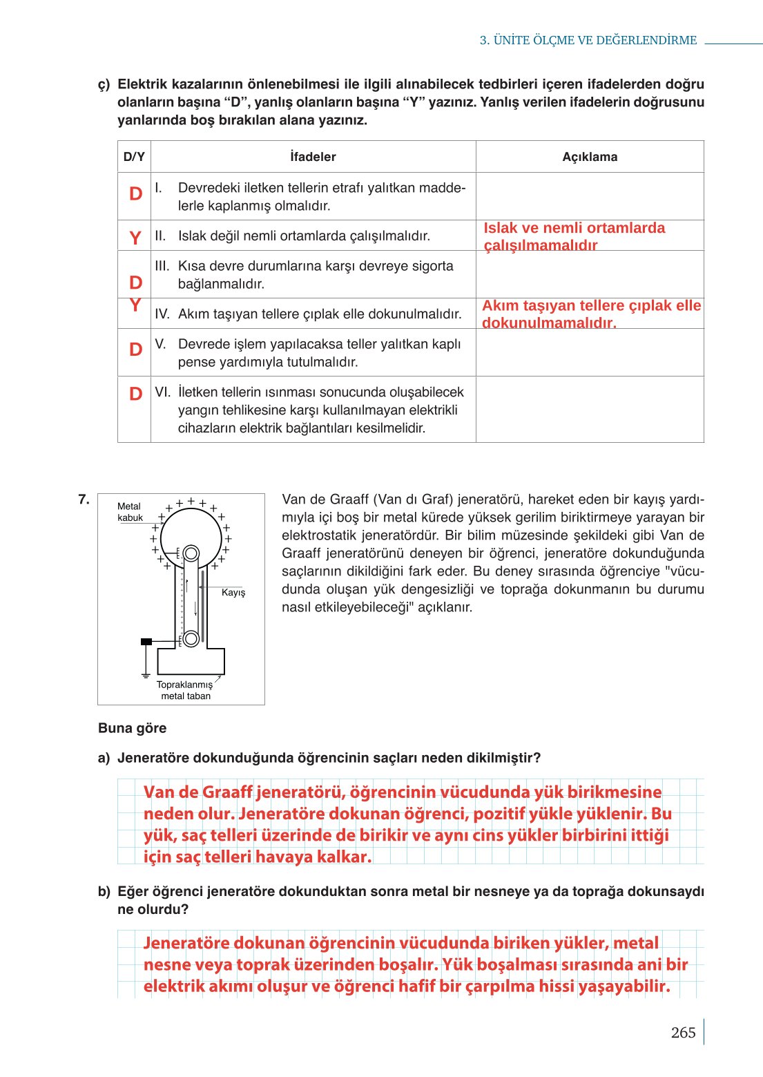 10. Sınıf Meb Yayınları Fizik Ders Kitabı Sayfa 265 Cevapları