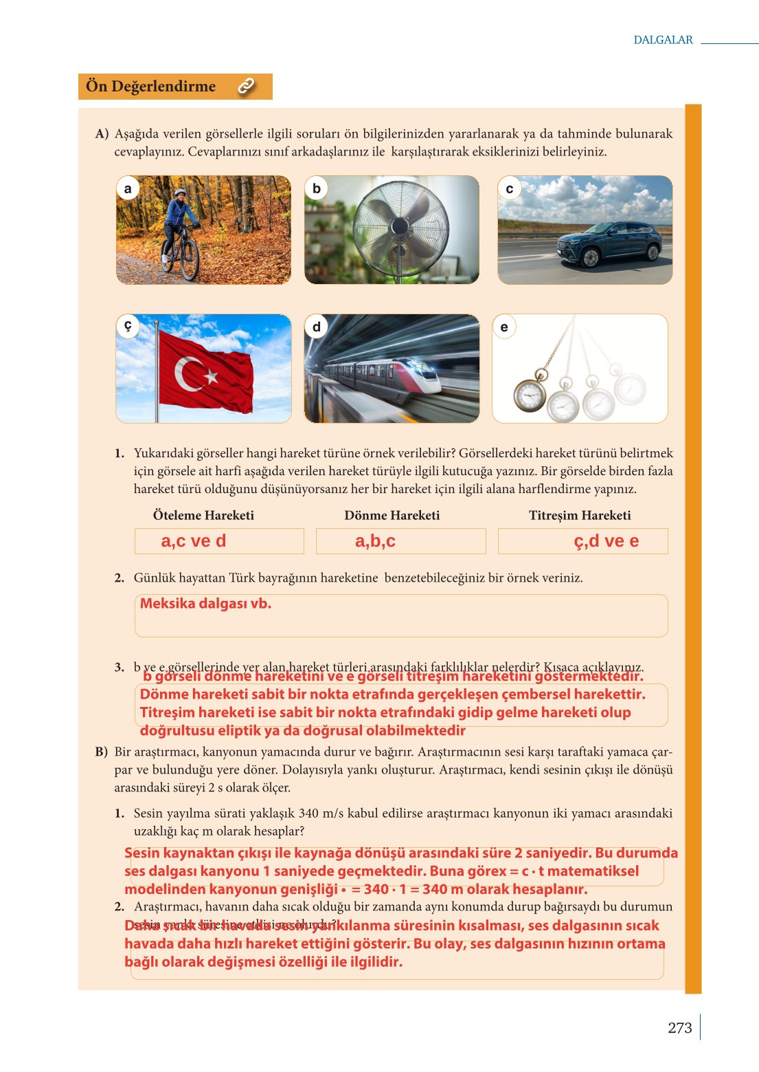 10. Sınıf Meb Yayınları Fizik Ders Kitabı Sayfa 273 Cevapları