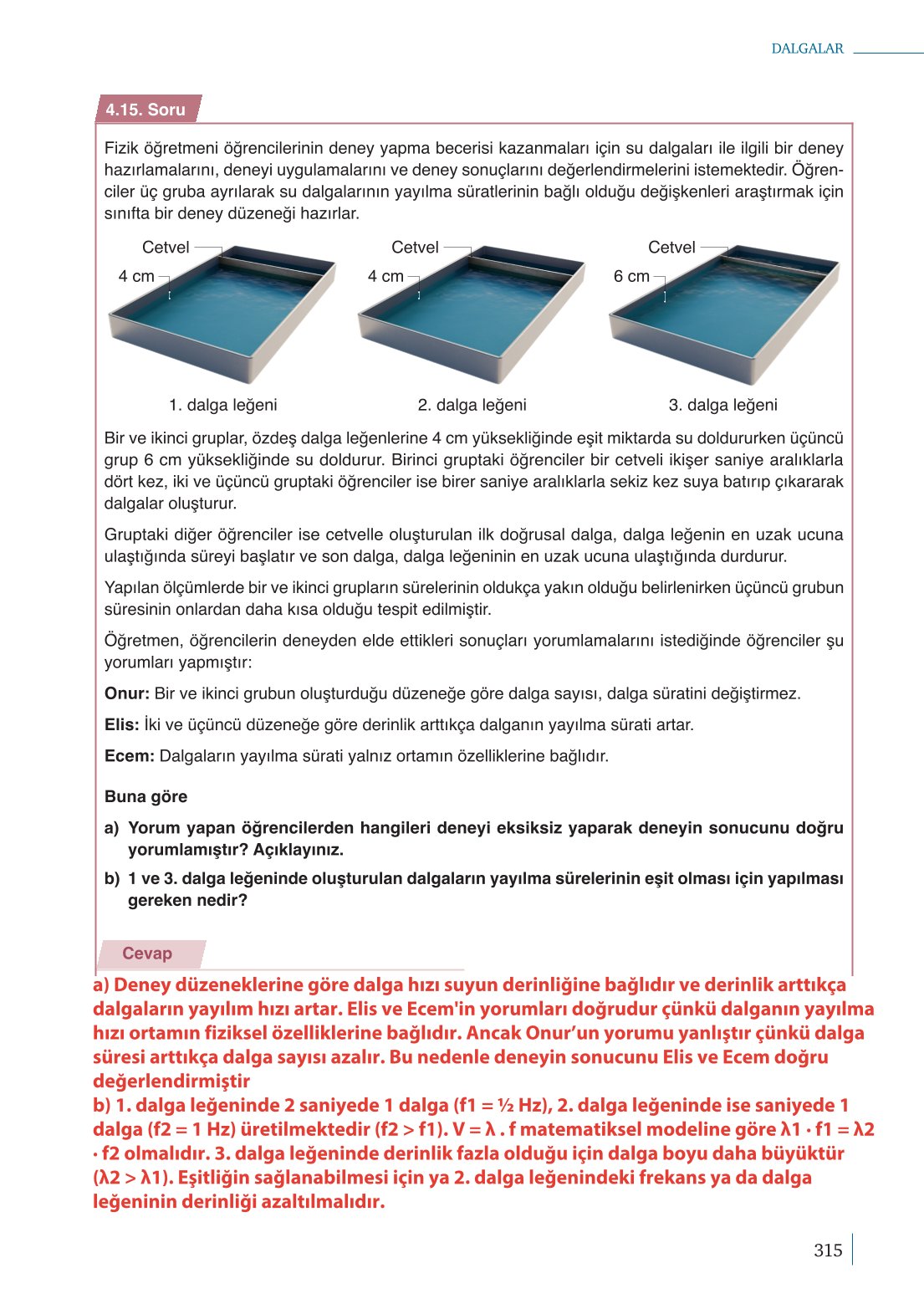 10. Sınıf Meb Yayınları Fizik Ders Kitabı Sayfa 315 Cevapları