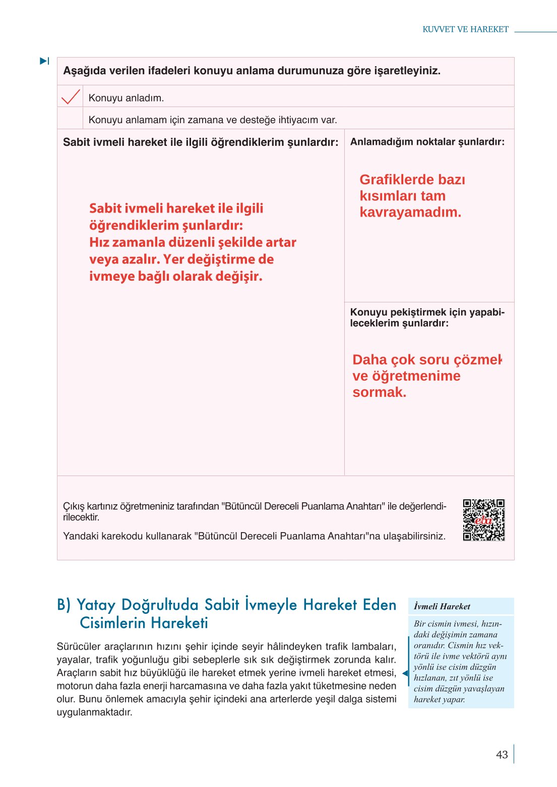 10. Sınıf Meb Yayınları Fizik Ders Kitabı Sayfa 43 Cevapları
