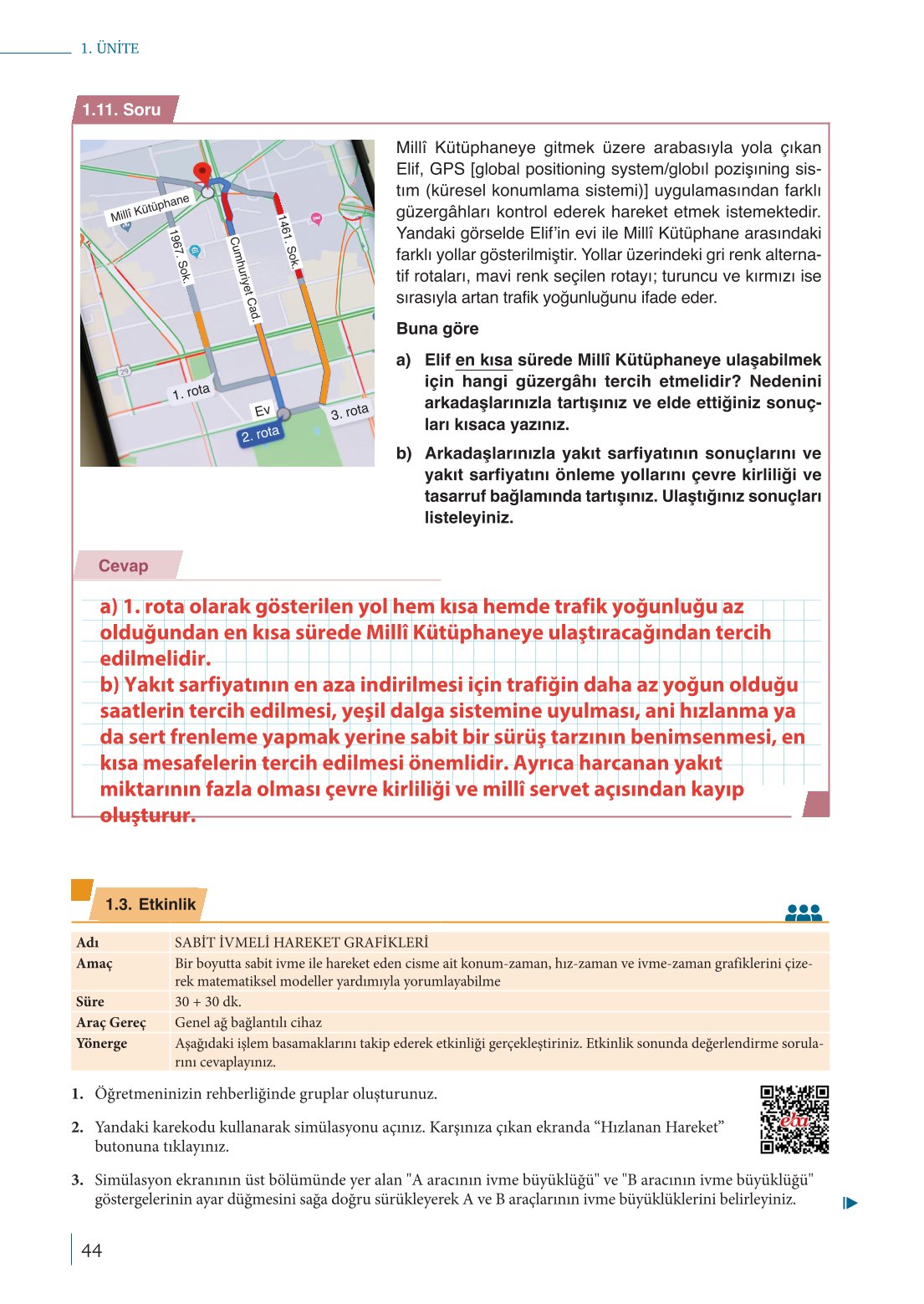 10. Sınıf Meb Yayınları Fizik Ders Kitabı Sayfa 44 Cevapları