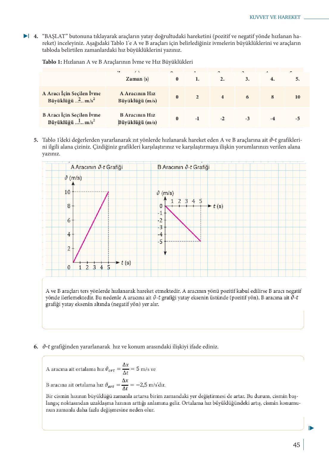 10. Sınıf Meb Yayınları Fizik Ders Kitabı Sayfa 45 Cevapları
