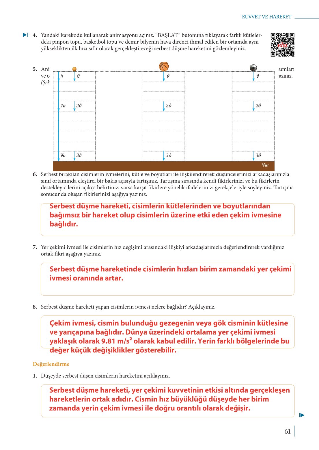 10. Sınıf Meb Yayınları Fizik Ders Kitabı Sayfa 61 Cevapları
