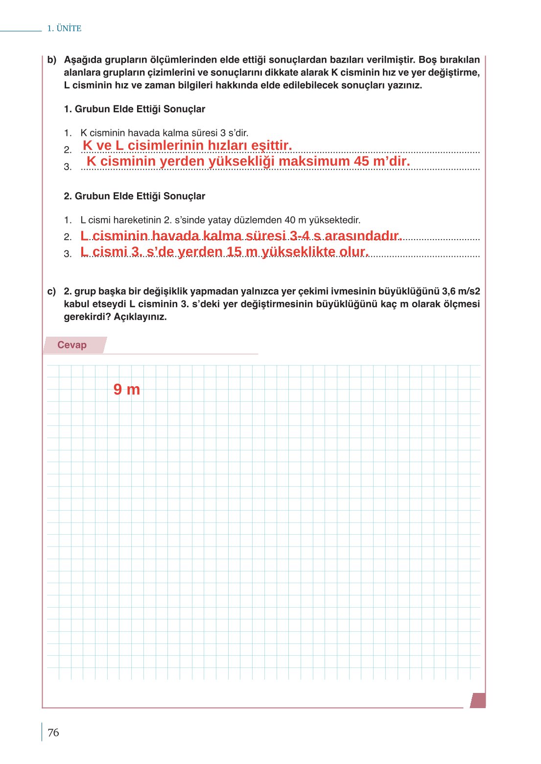 10. Sınıf Meb Yayınları Fizik Ders Kitabı Sayfa 76 Cevapları