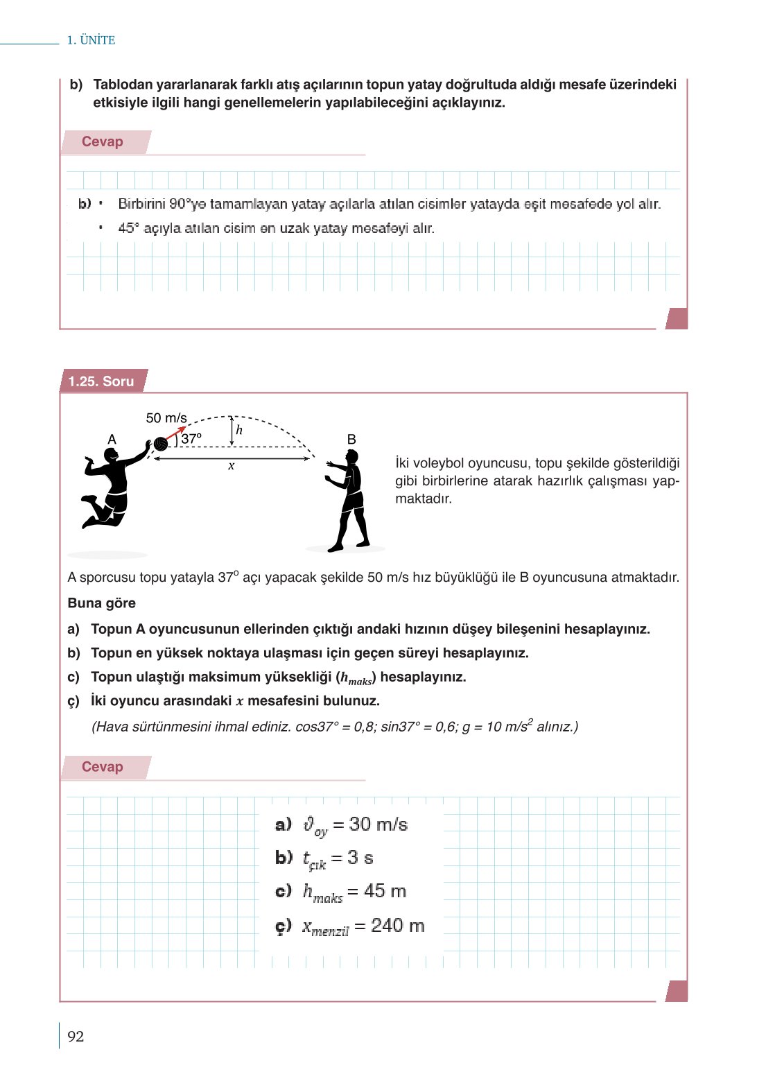 10. Sınıf Meb Yayınları Fizik Ders Kitabı Sayfa 92 Cevapları