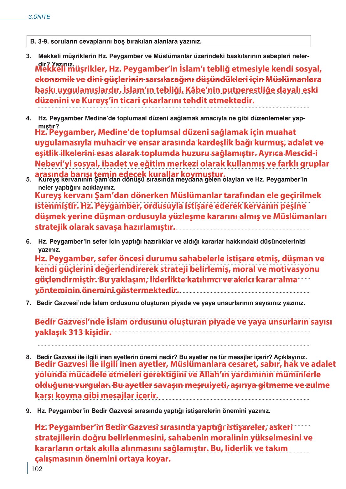 10. Sınıf Meb Yayınları Peygamberimizin Hayatı Ders Kitabı Sayfa 102 Cevapları