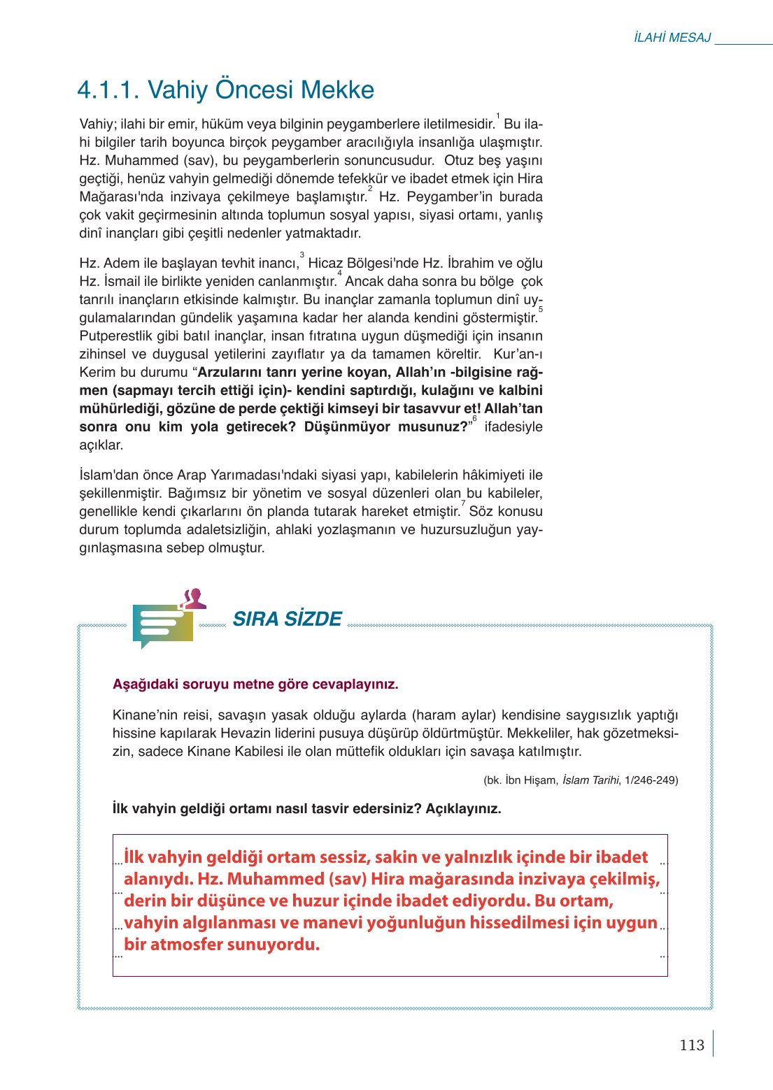 10. Sınıf Meb Yayınları Peygamberimizin Hayatı Ders Kitabı Sayfa 113 Cevapları