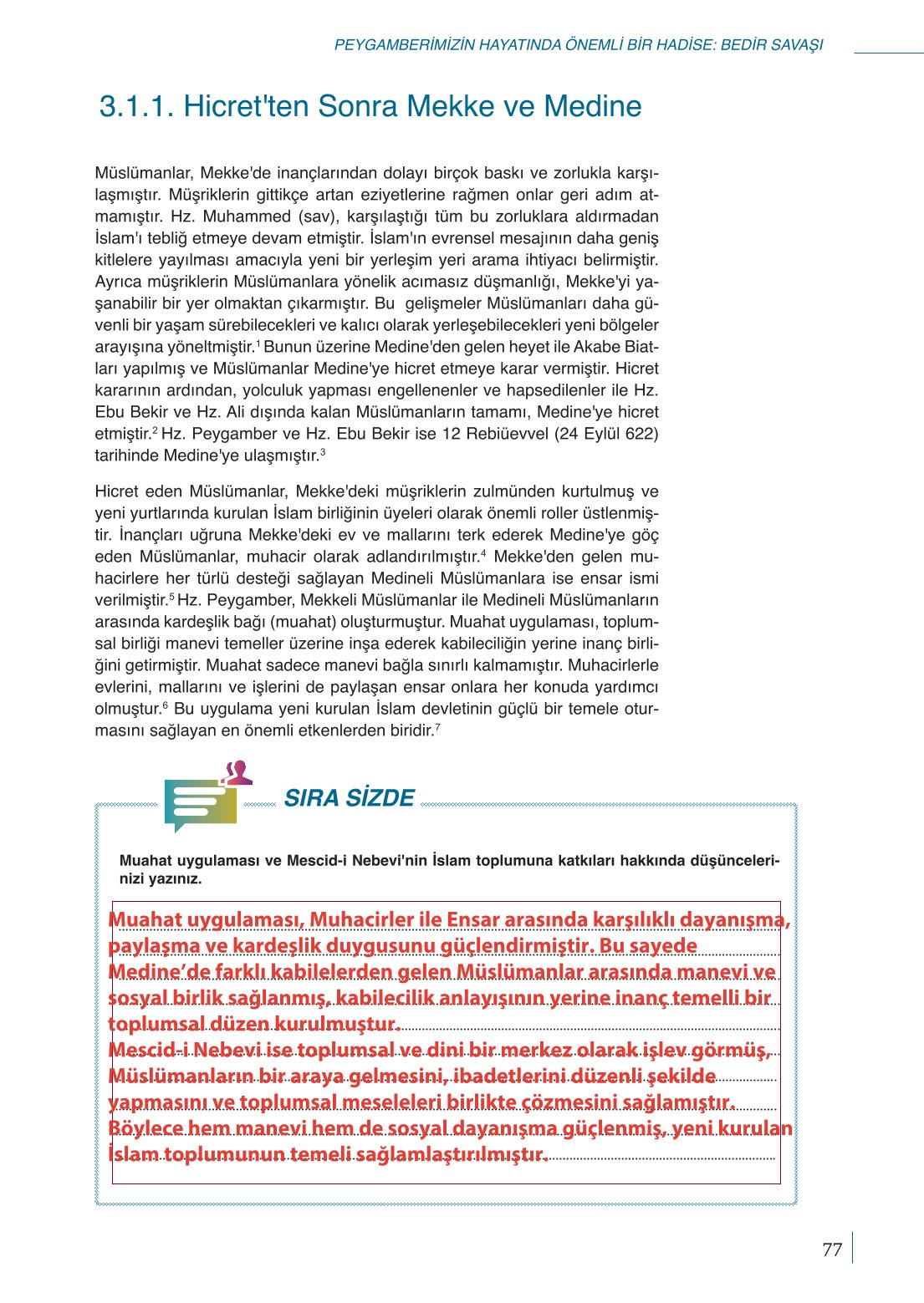 10. Sınıf Meb Yayınları Peygamberimizin Hayatı Ders Kitabı Sayfa 77 Cevapları