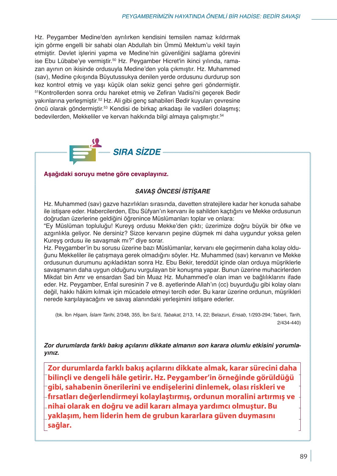10. Sınıf Meb Yayınları Peygamberimizin Hayatı Ders Kitabı Sayfa 89 Cevapları