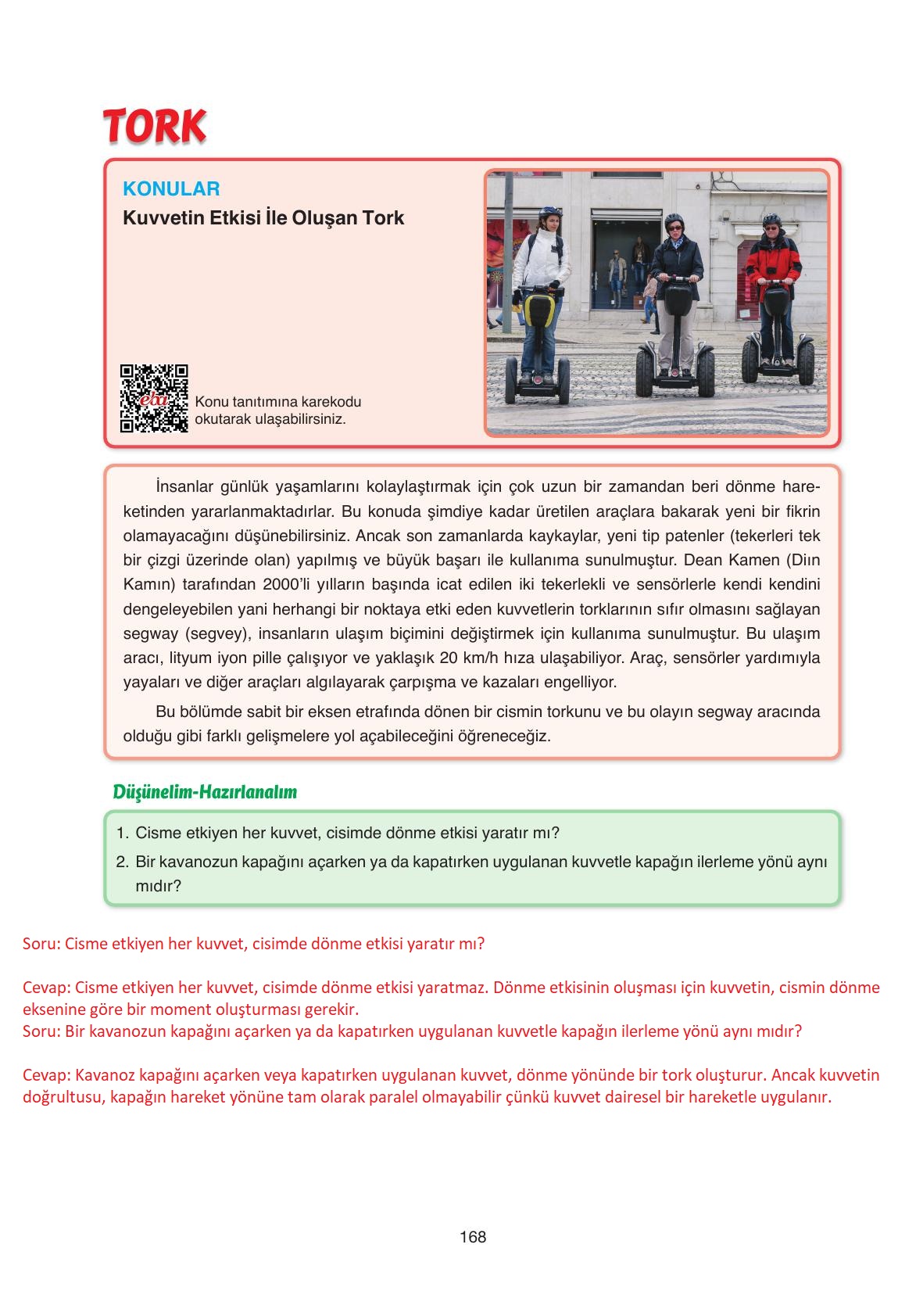 11. Sınıf Ata Yayıncılık Fizik Ders Kitabı Sayfa 168 Cevapları