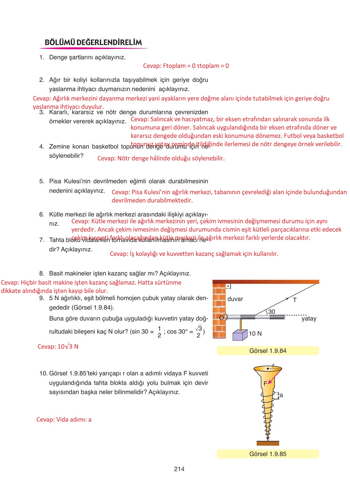 11. Sınıf Ata Yayıncılık Fizik Ders Kitabı Sayfa 214 Cevapları 11. Sınıf Ata Yayıncılık Fizik Ders Kitabı Sayfa 214 Cevapları