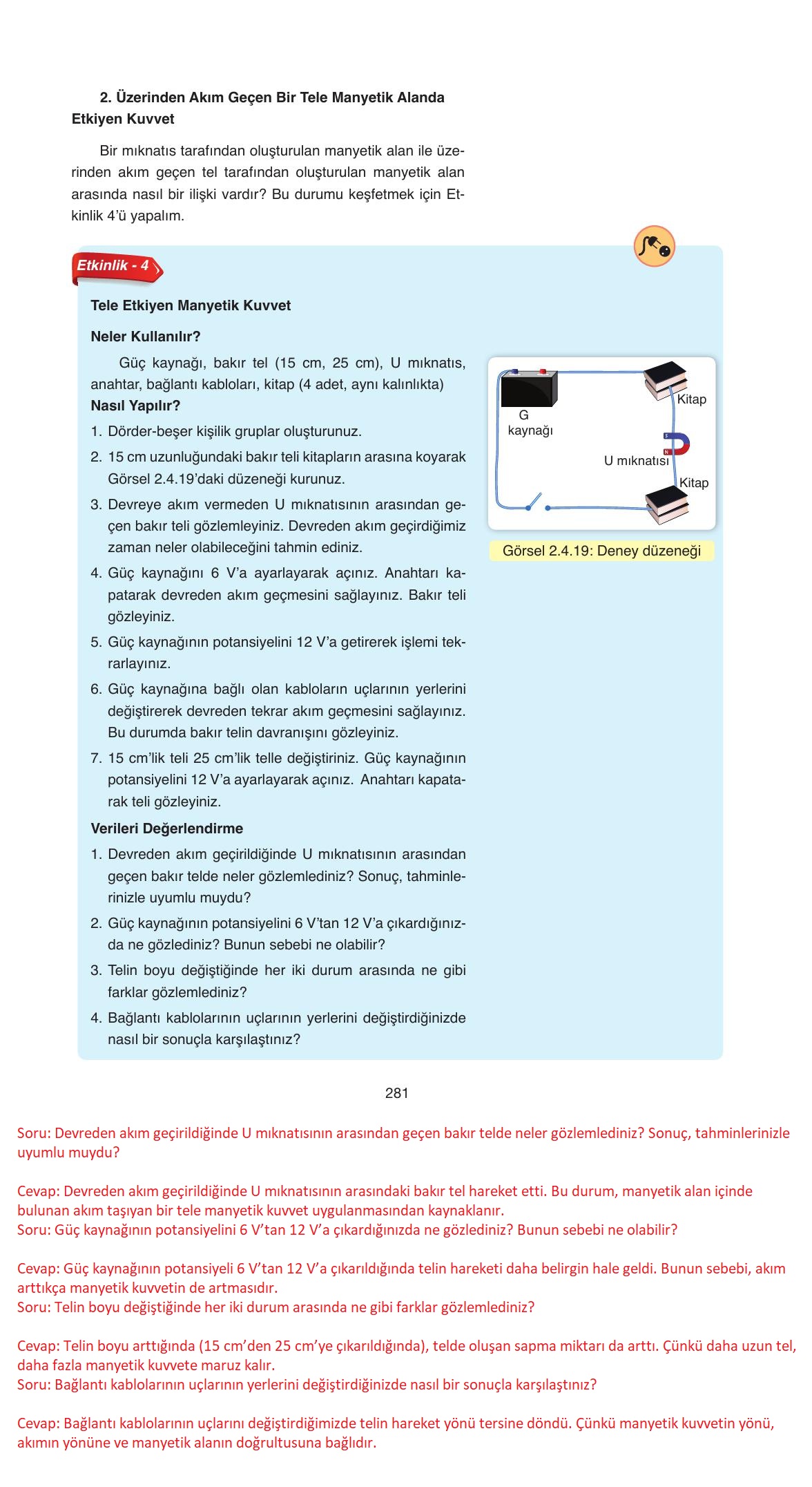 11. Sınıf Ata Yayıncılık Fizik Ders Kitabı Sayfa 281 Cevapları 11. Sınıf Ata Yayıncılık Fizik Ders Kitabı Sayfa 281 Cevapları
