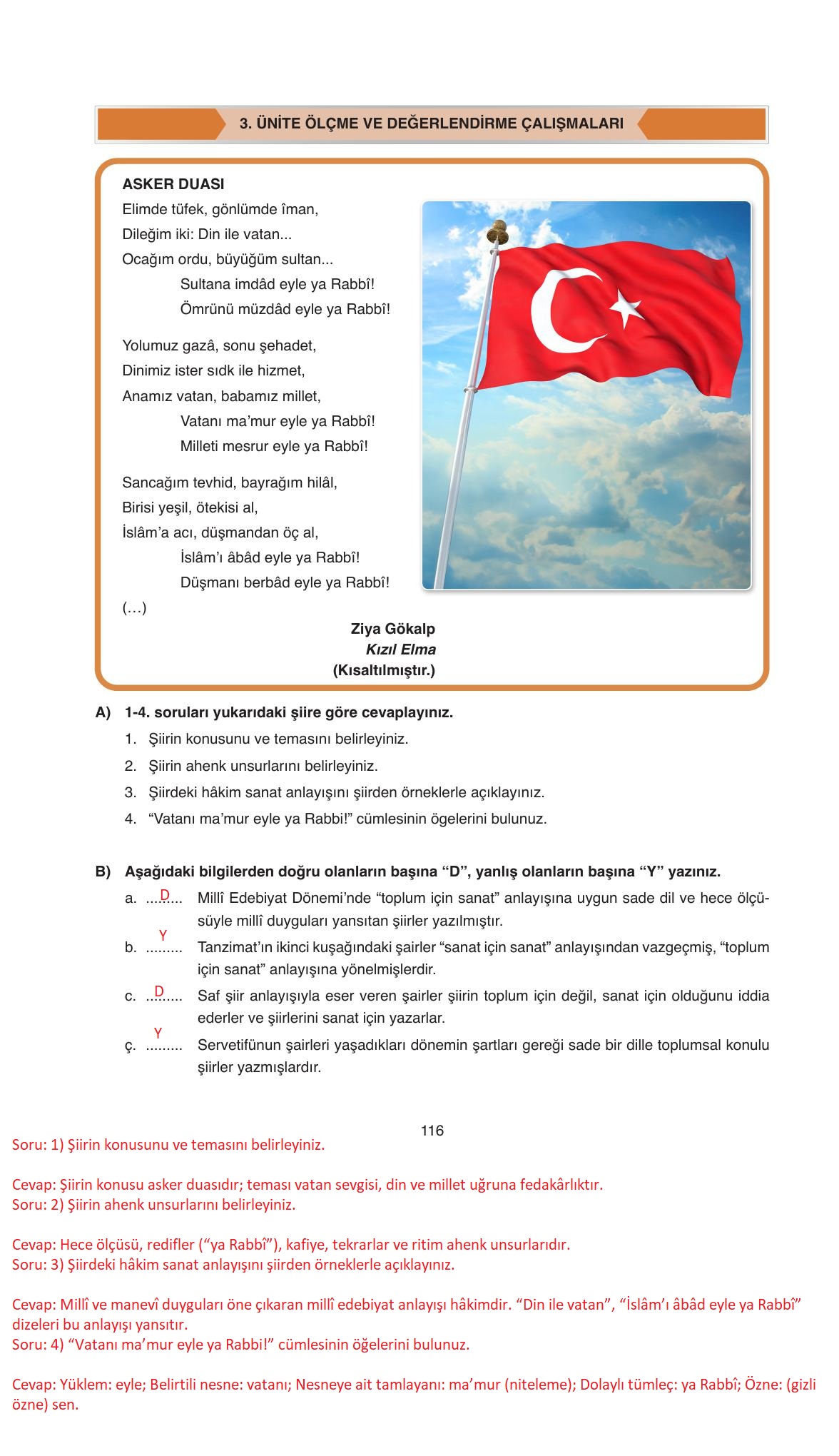 11. Sınıf Ata Yayıncılık Türk Dili Ve Edebiyatı Ders Kitabı Sayfa 116 Cevapları