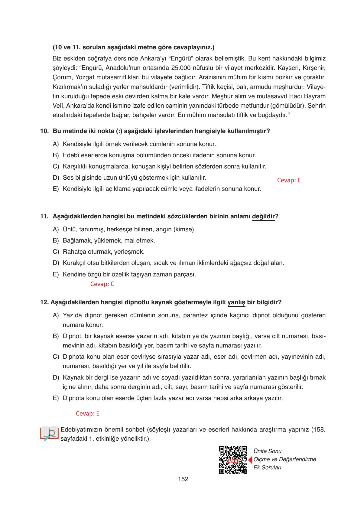 11. Sınıf Ata Yayıncılık Türk Dili Ve Edebiyatı Ders Kitabı Sayfa 152 Cevapları