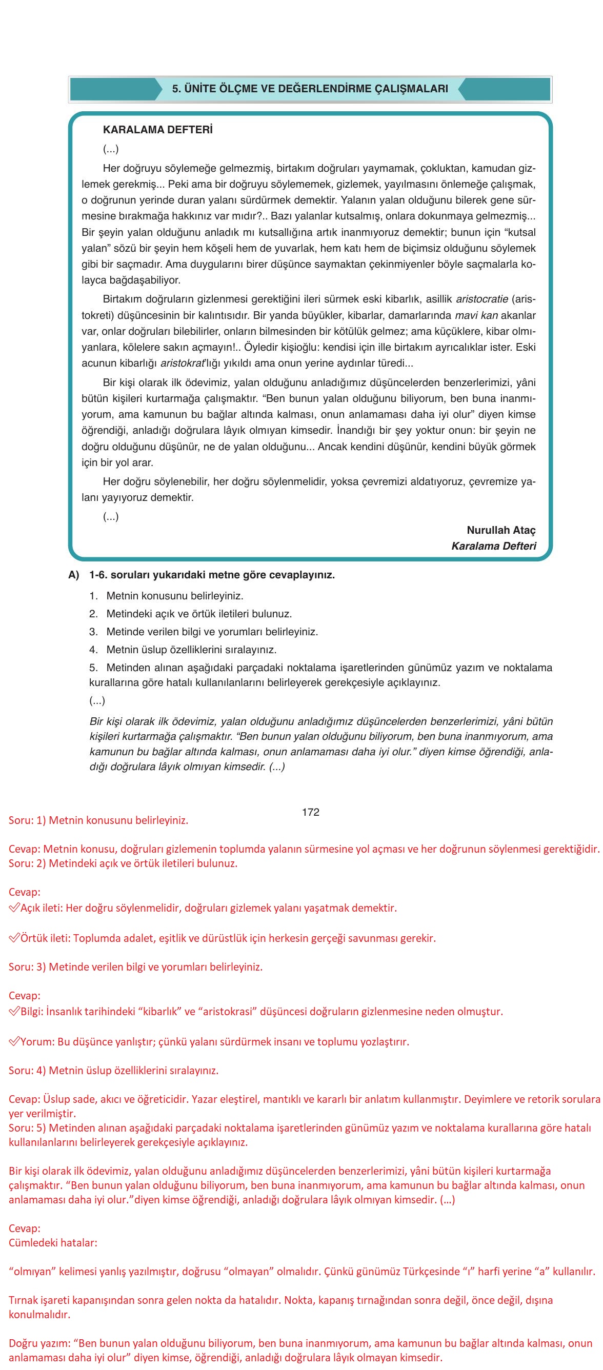11. Sınıf Ata Yayıncılık Türk Dili Ve Edebiyatı Ders Kitabı Sayfa 172 Cevapları 11. Sınıf Ata Yayıncılık Türk Dili Ve Edebiyatı Ders Kitabı Sayfa 172 Cevapları