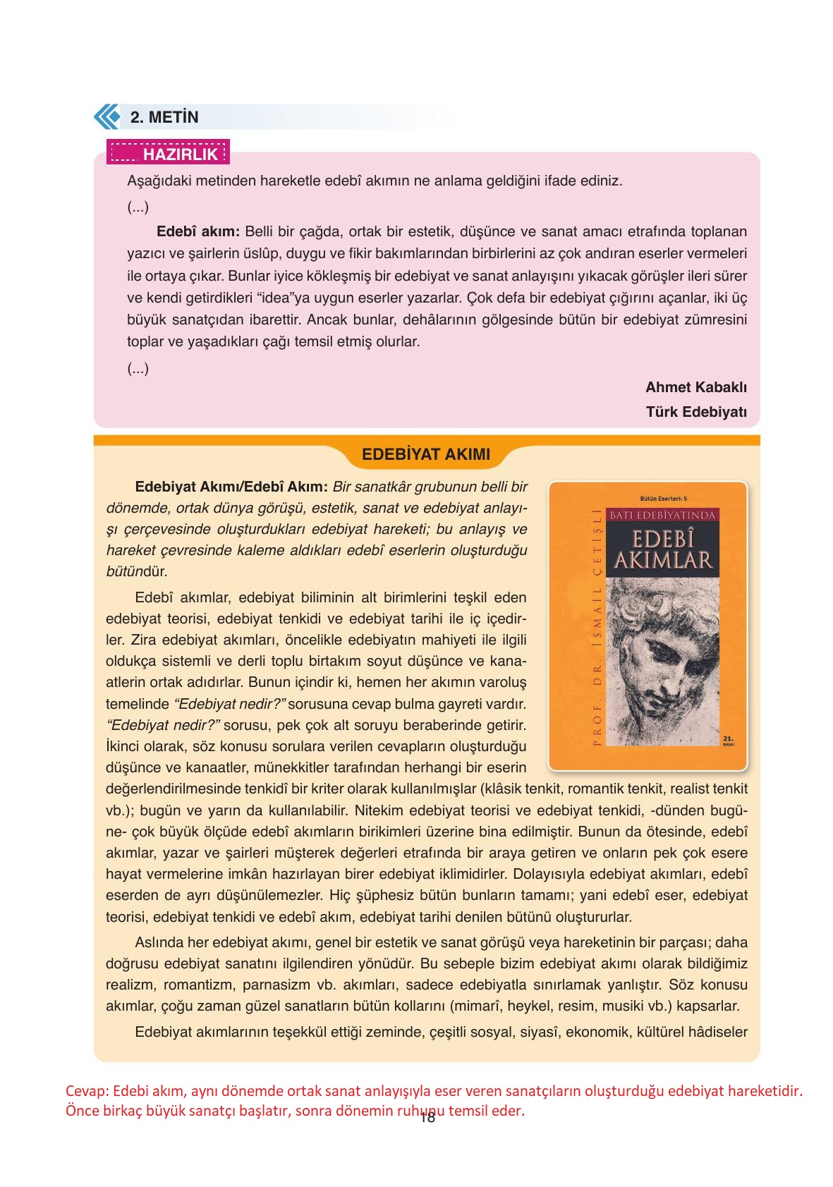 11. Sınıf Ata Yayıncılık Türk Dili Ve Edebiyatı Ders Kitabı Sayfa 18 Cevapları