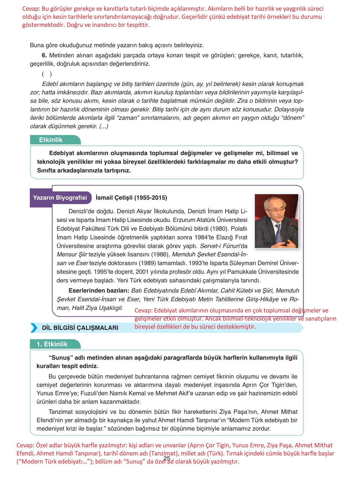 11. Sınıf Ata Yayıncılık Türk Dili Ve Edebiyatı Ders Kitabı Sayfa 25 Cevapları