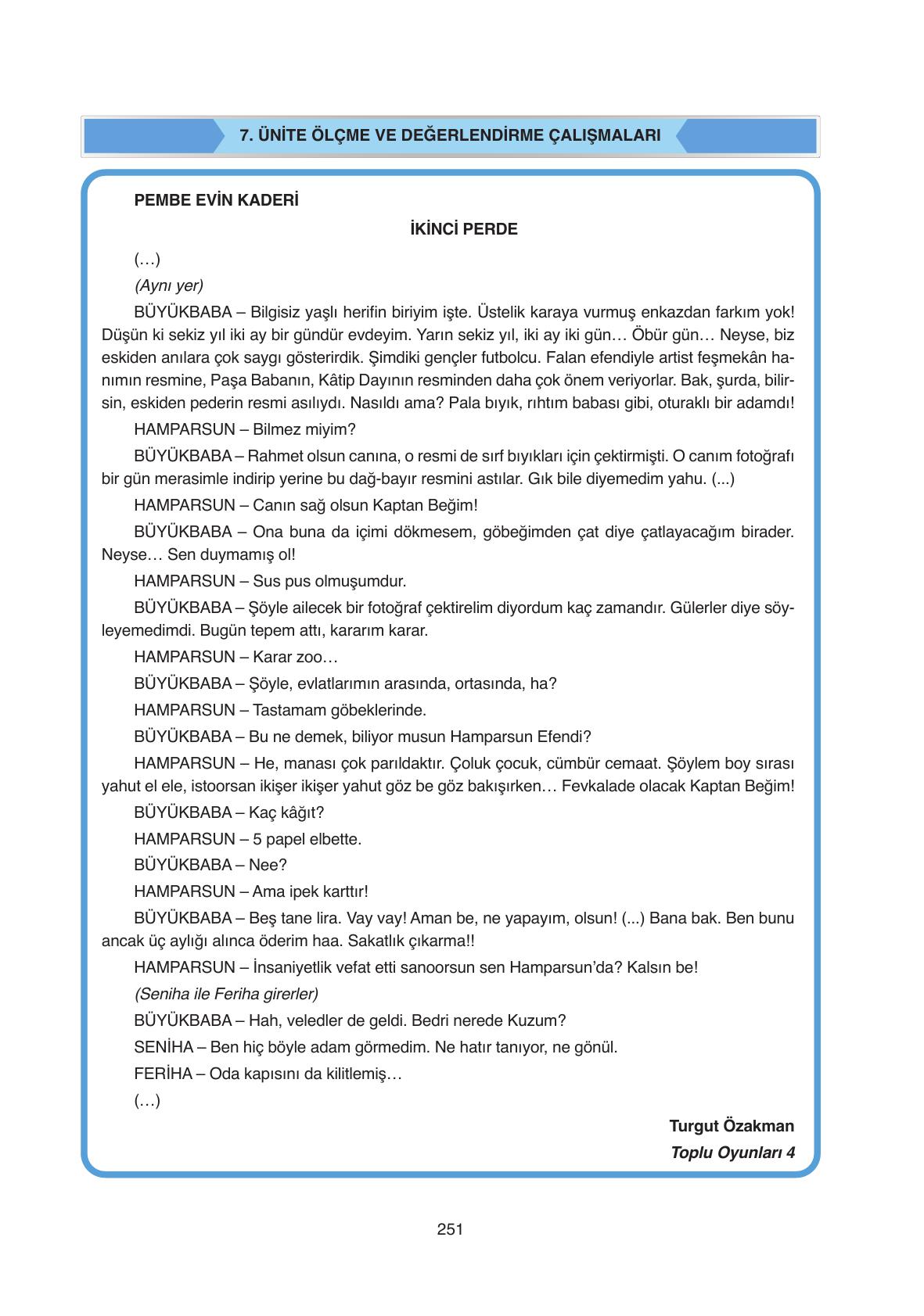 11. Sınıf Ata Yayıncılık Türk Dili Ve Edebiyatı Ders Kitabı Sayfa 251 Cevapları