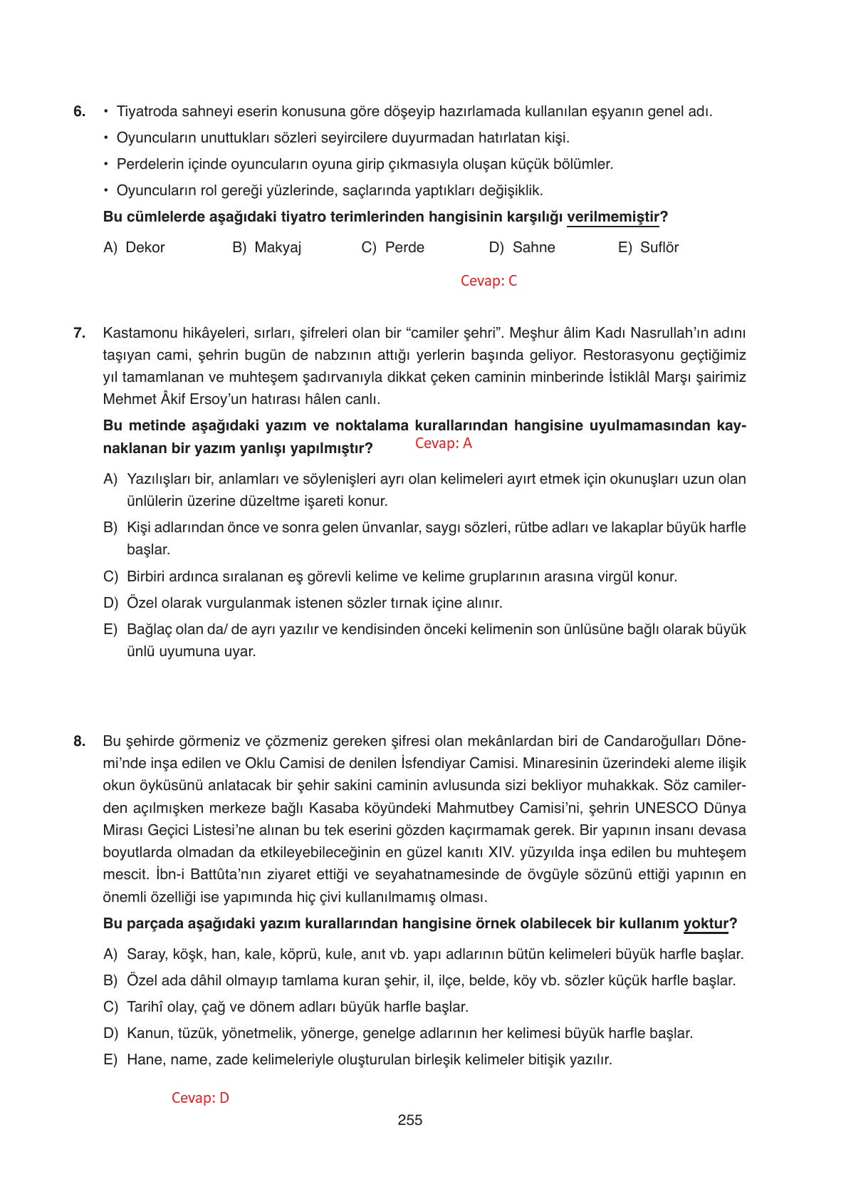 11. Sınıf Ata Yayıncılık Türk Dili Ve Edebiyatı Ders Kitabı Sayfa 255 Cevapları