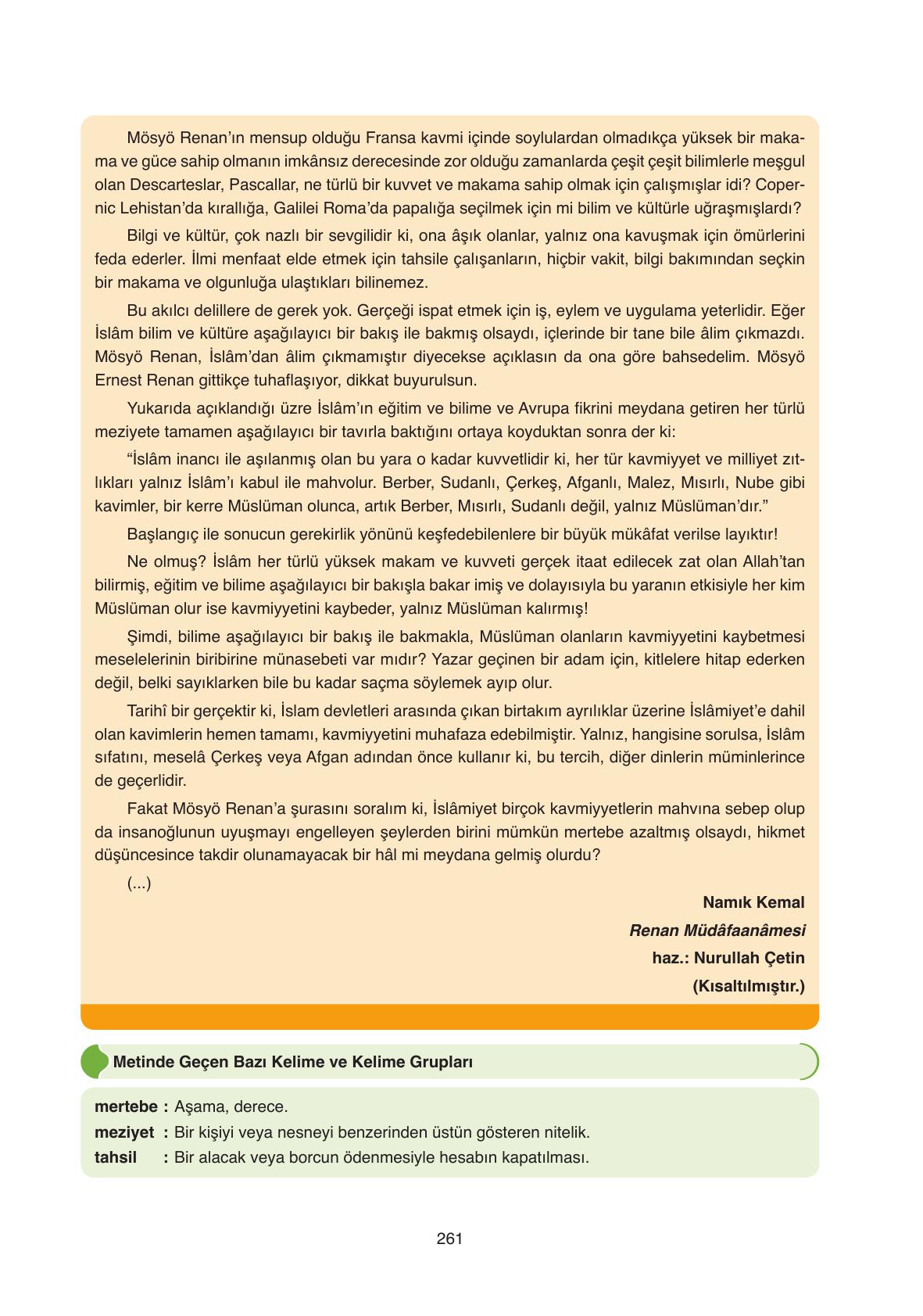 11. Sınıf Ata Yayıncılık Türk Dili Ve Edebiyatı Ders Kitabı Sayfa 261 Cevapları
