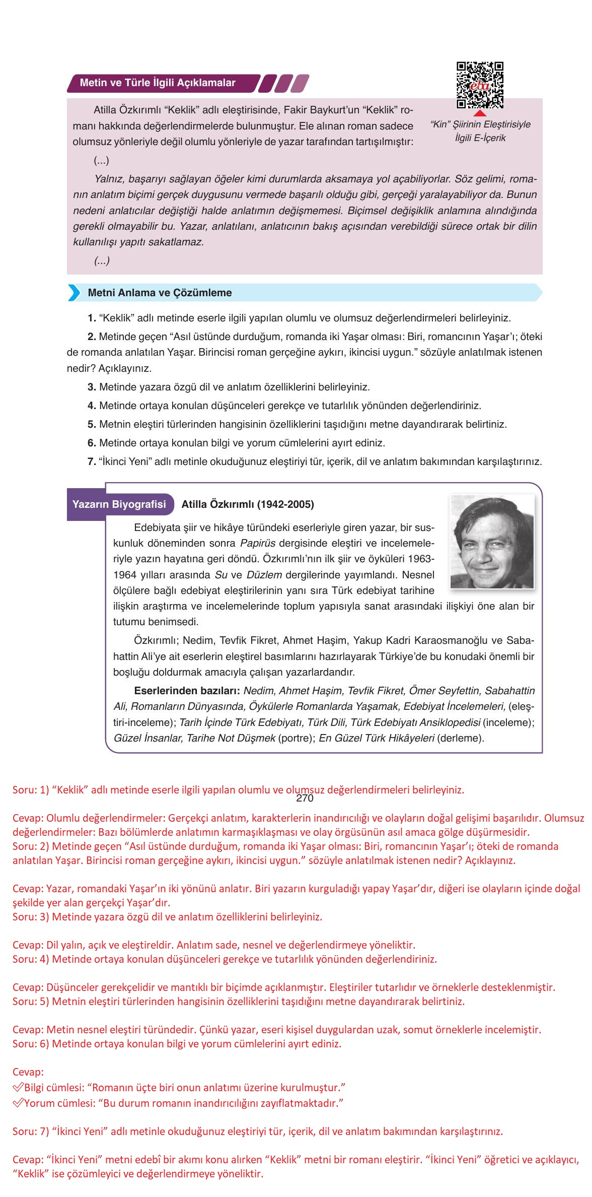 11. Sınıf Ata Yayıncılık Türk Dili Ve Edebiyatı Ders Kitabı Sayfa 270 Cevapları 11. Sınıf Ata Yayıncılık Türk Dili Ve Edebiyatı Ders Kitabı Sayfa 270 Cevapları