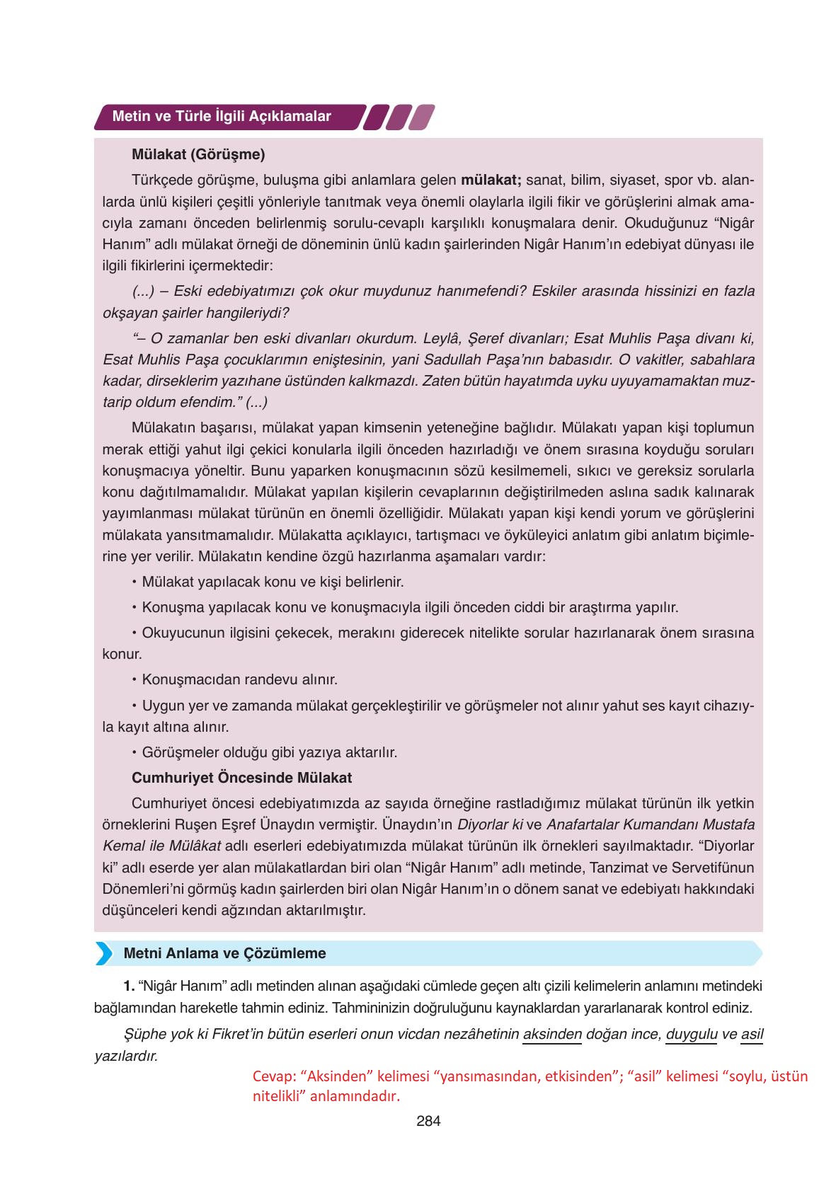 11. Sınıf Ata Yayıncılık Türk Dili Ve Edebiyatı Ders Kitabı Sayfa 284 Cevapları 11. Sınıf Ata Yayıncılık Türk Dili Ve Edebiyatı Ders Kitabı Sayfa 284 Cevapları