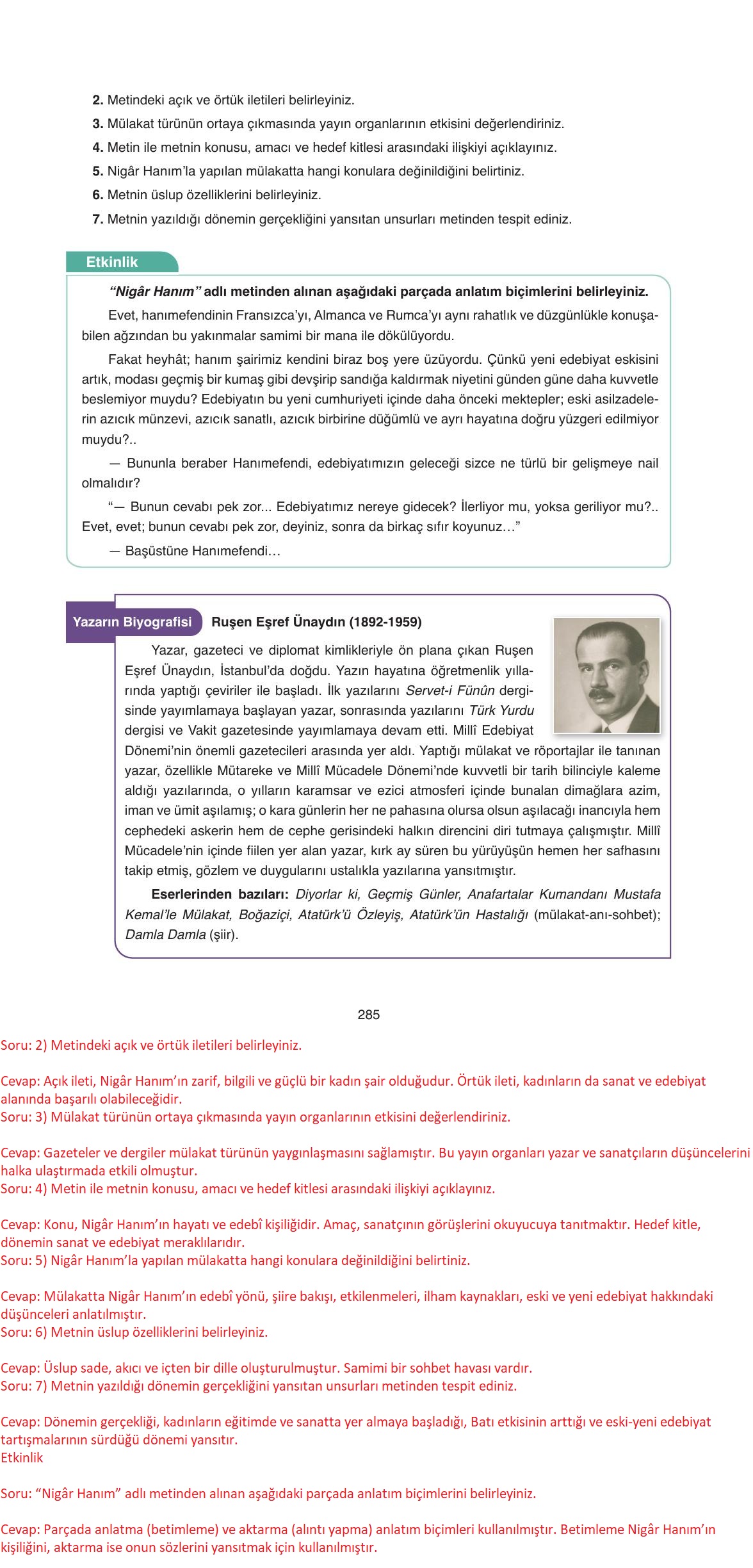 11. Sınıf Ata Yayıncılık Türk Dili Ve Edebiyatı Ders Kitabı Sayfa 285 Cevapları 11. Sınıf Ata Yayıncılık Türk Dili Ve Edebiyatı Ders Kitabı Sayfa 285 Cevapları
