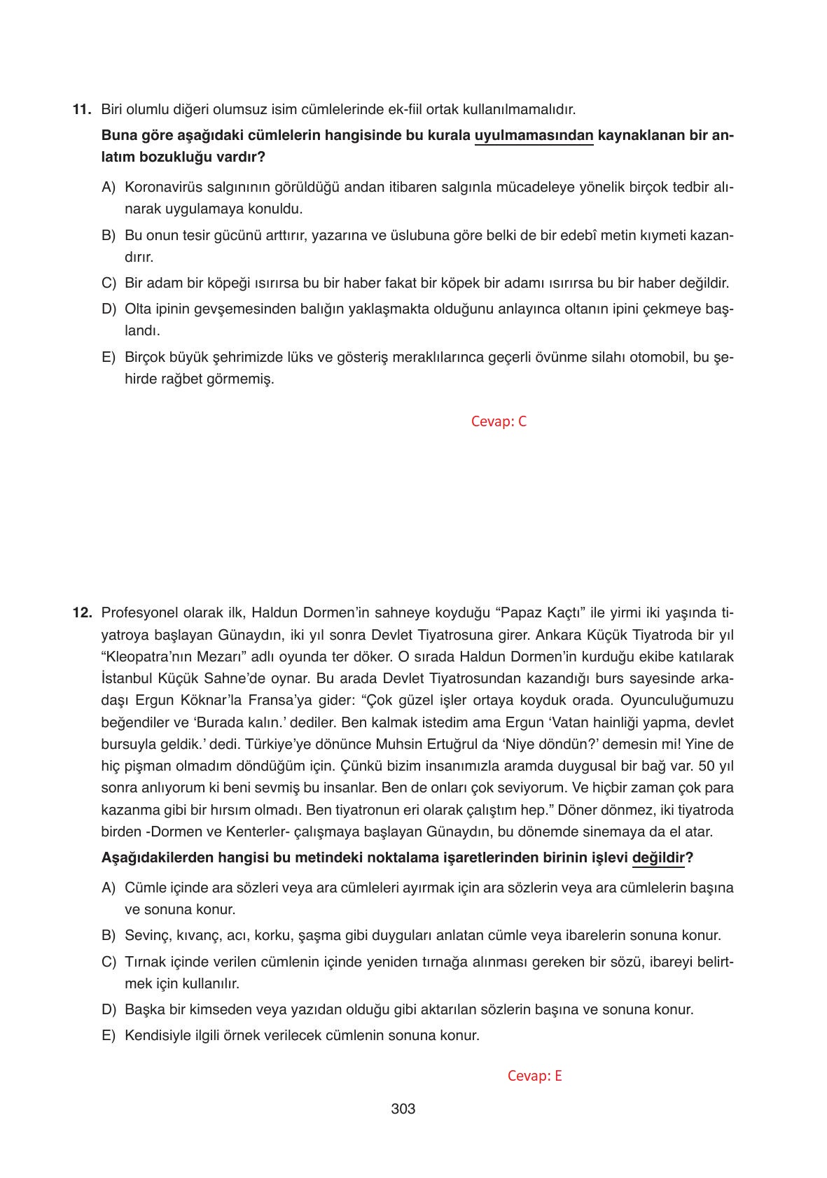 11. Sınıf Ata Yayıncılık Türk Dili Ve Edebiyatı Ders Kitabı Sayfa 303 Cevapları 11. Sınıf Ata Yayıncılık Türk Dili Ve Edebiyatı Ders Kitabı Sayfa 303 Cevapları
