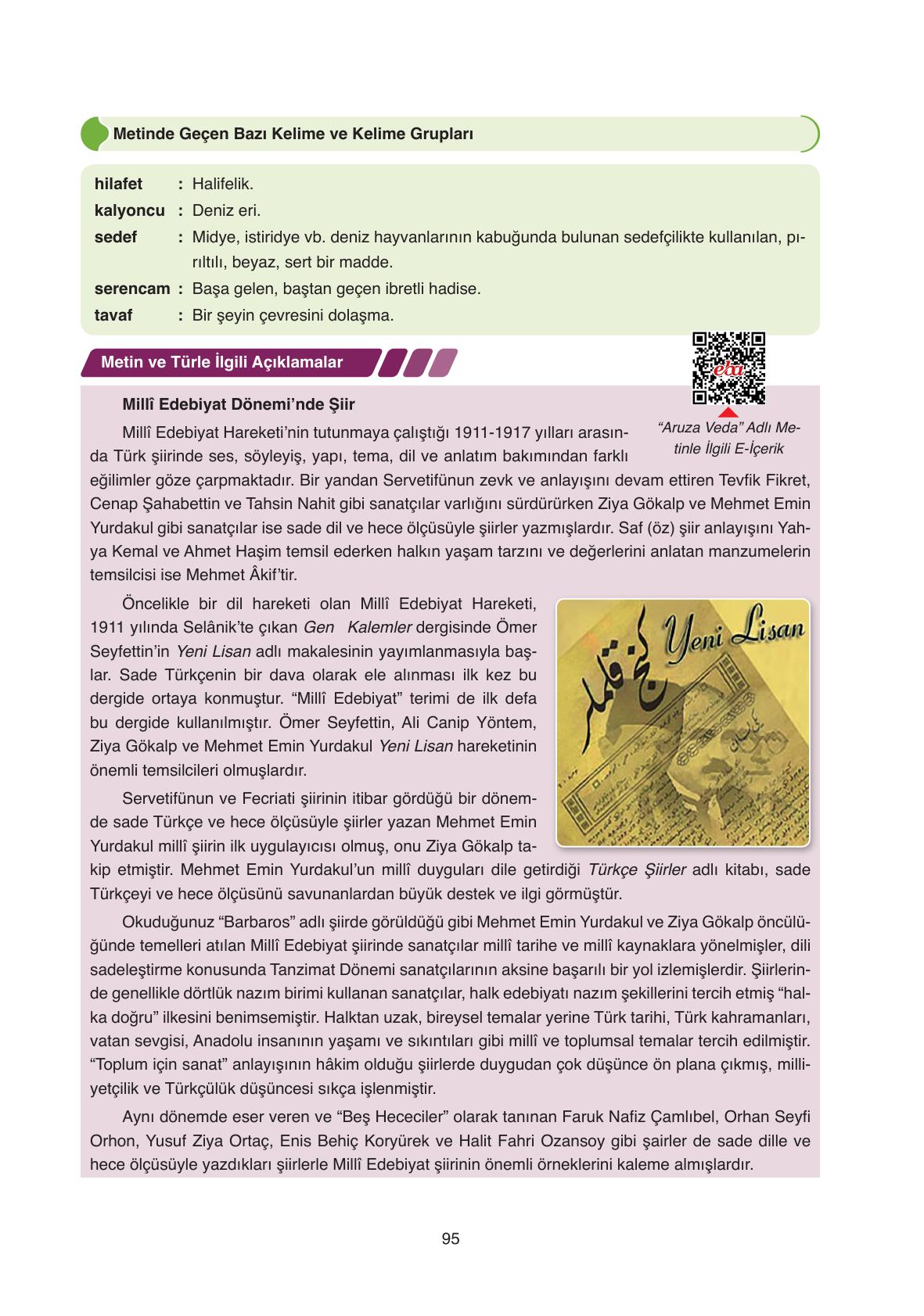 11. Sınıf Ata Yayıncılık Türk Dili Ve Edebiyatı Ders Kitabı Sayfa 95 Cevapları