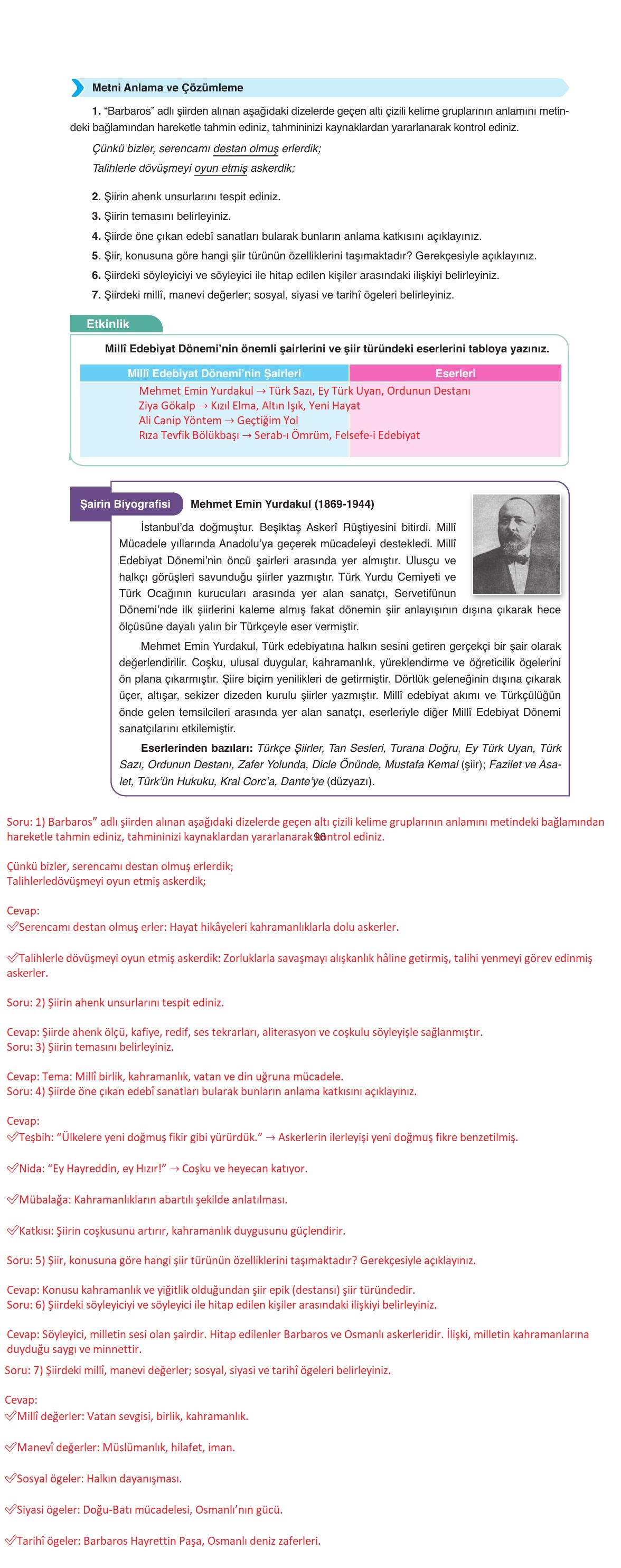 11. Sınıf Ata Yayıncılık Türk Dili Ve Edebiyatı Ders Kitabı Sayfa 96 Cevapları